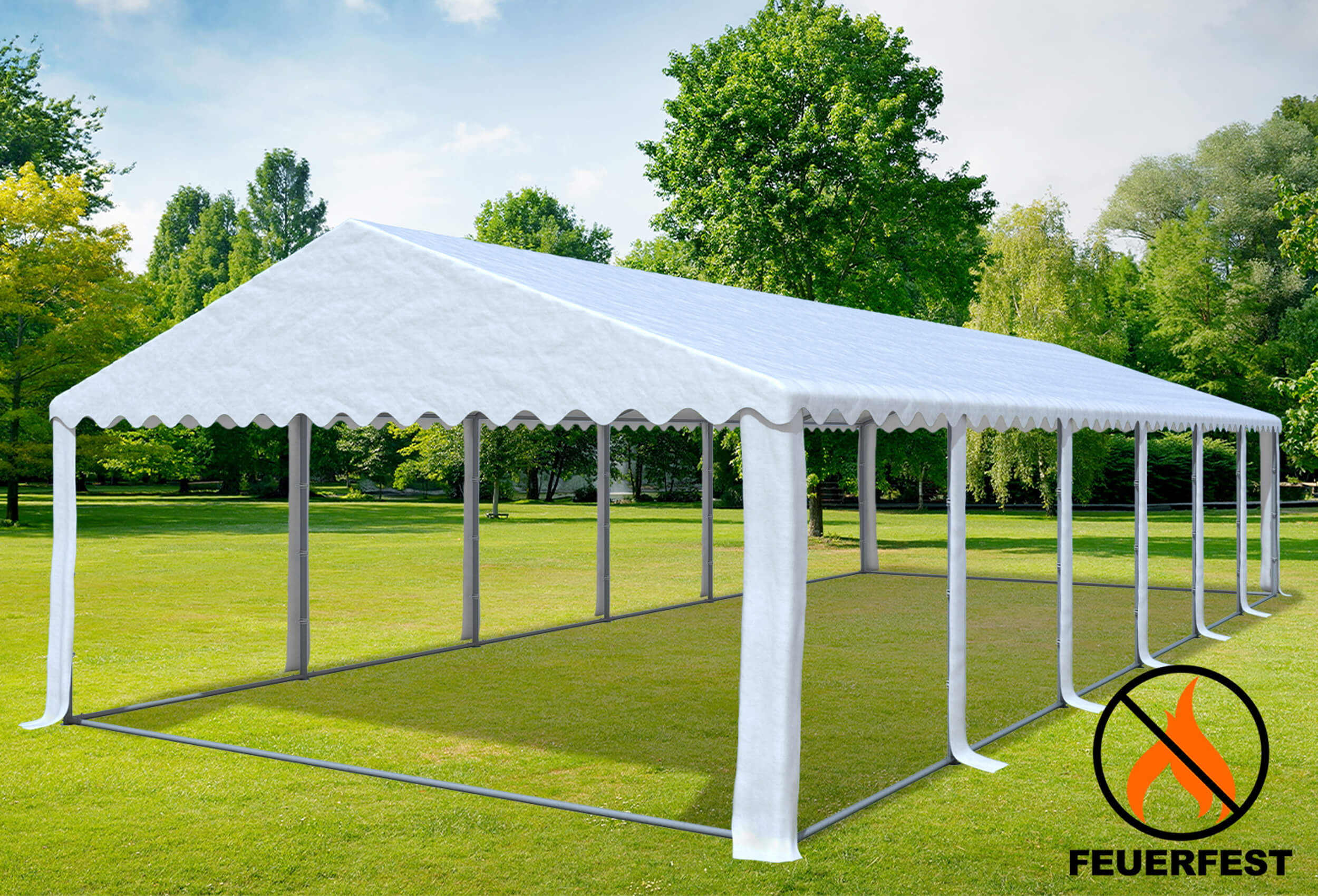 5x12 m Partyzelt, PVC feuersicher weiß