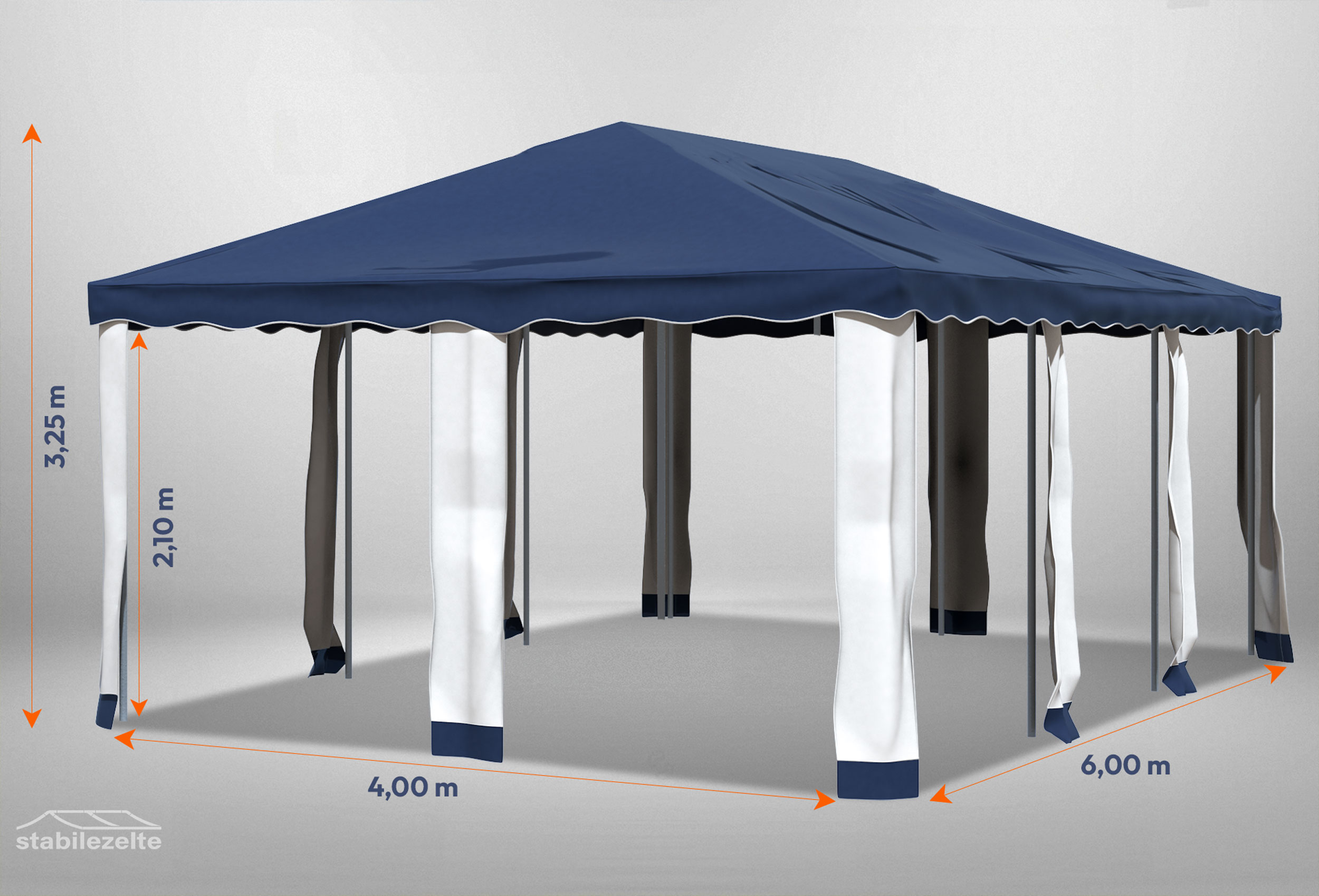 Blauer Gartenpavillon Deluxe 4m x 6m mit Bemaßung