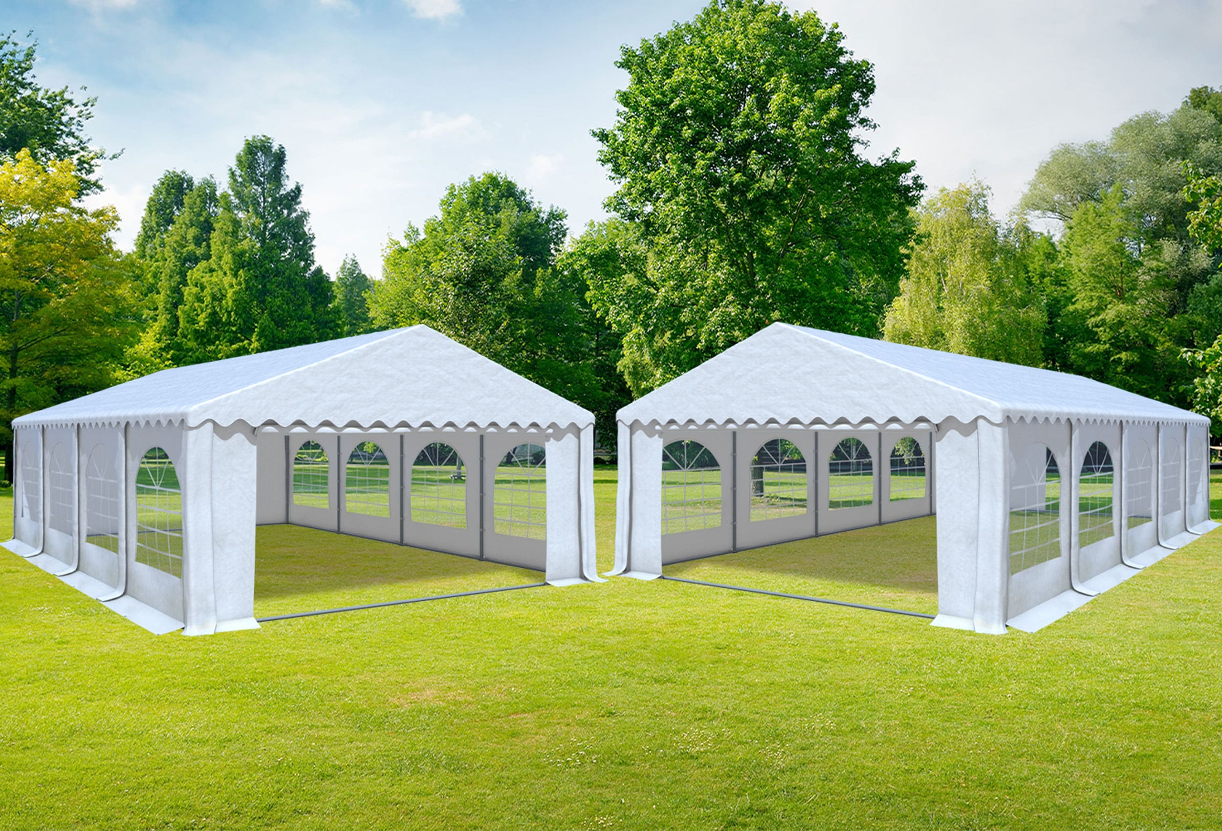 5x10 m 2in1 Kombizelt mit extra 5x8 m Dach, PVC weiß