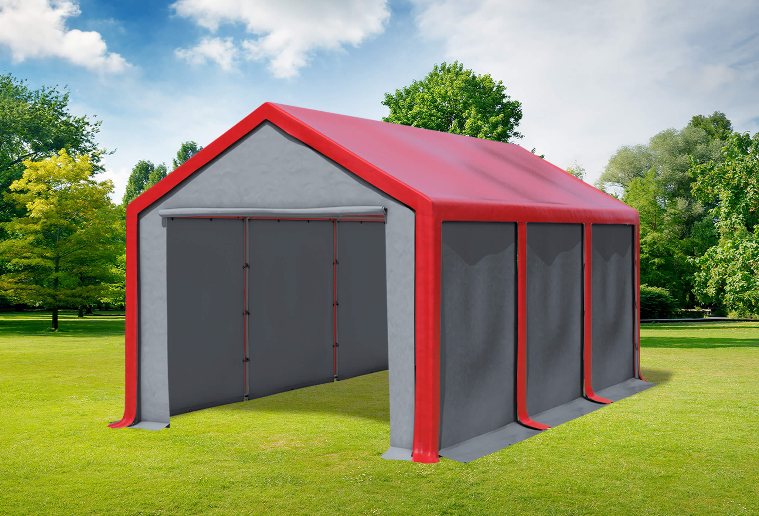3x6 m Partyzelt, PVC rot grau