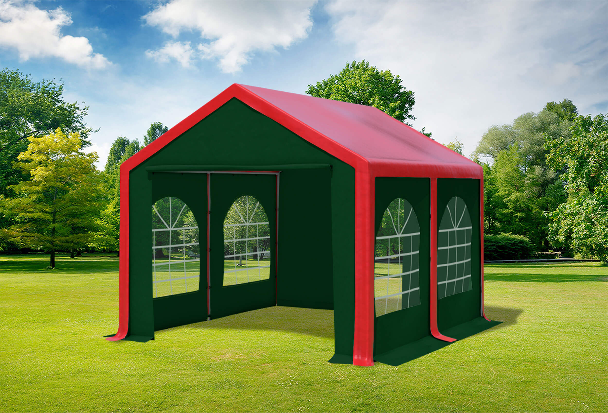 3x4 m Partyzelt, PVC rot grün
