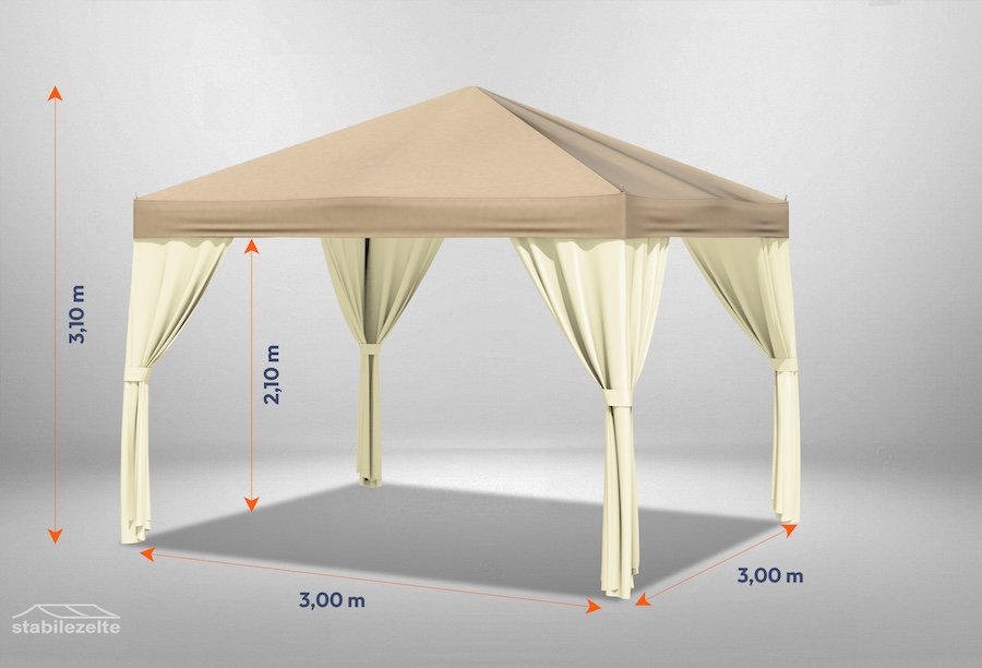 Beiger Gartenpavillon Sahara mit beigen Seitenteilen 3 x 3m