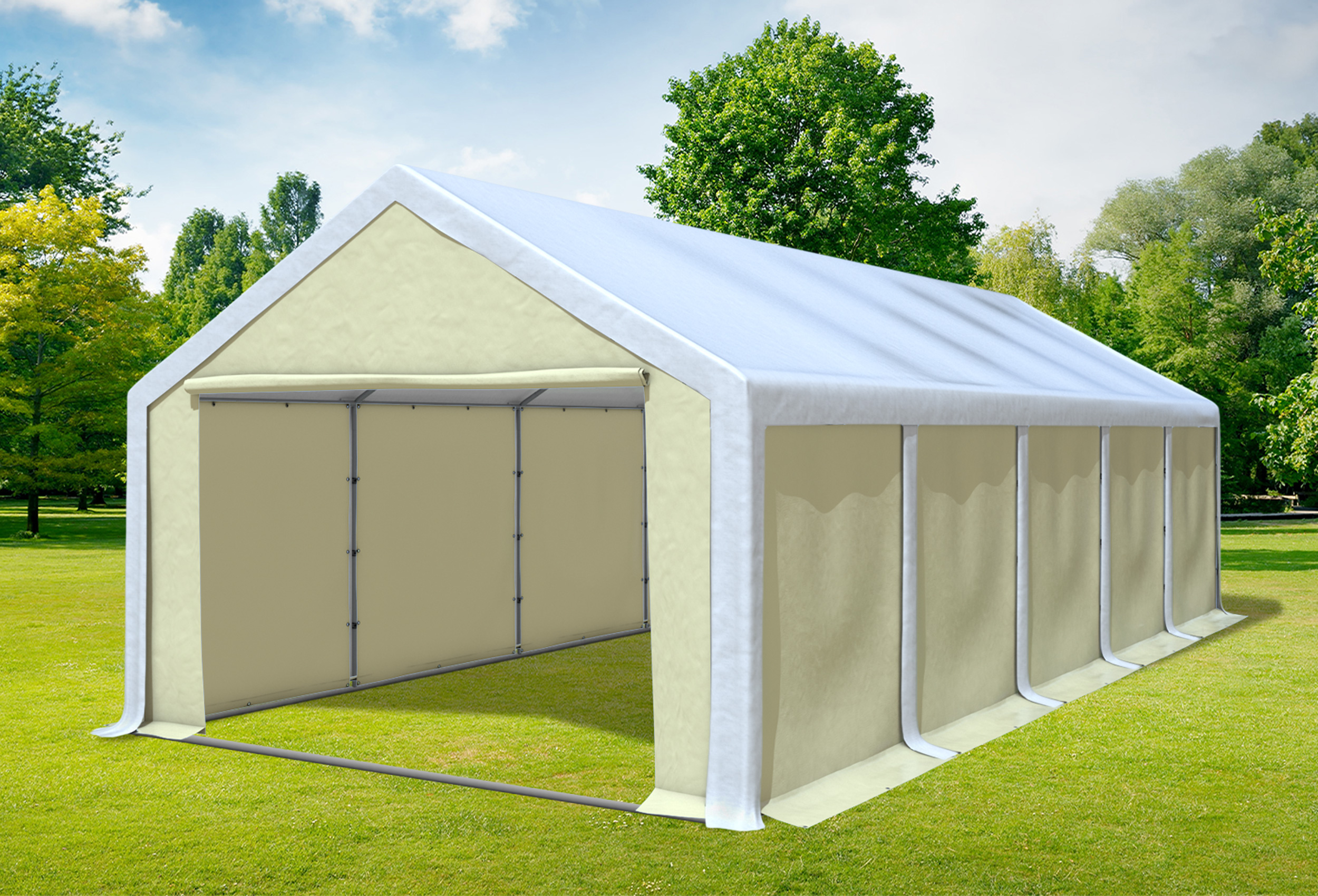 4x10 m Partyzelt, PVC weiß Beige