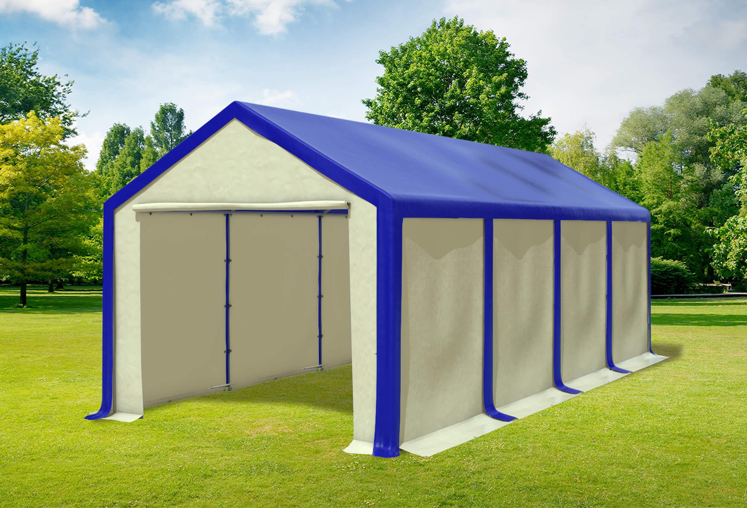 3x8 m Partyzelt, PVC blau Beige