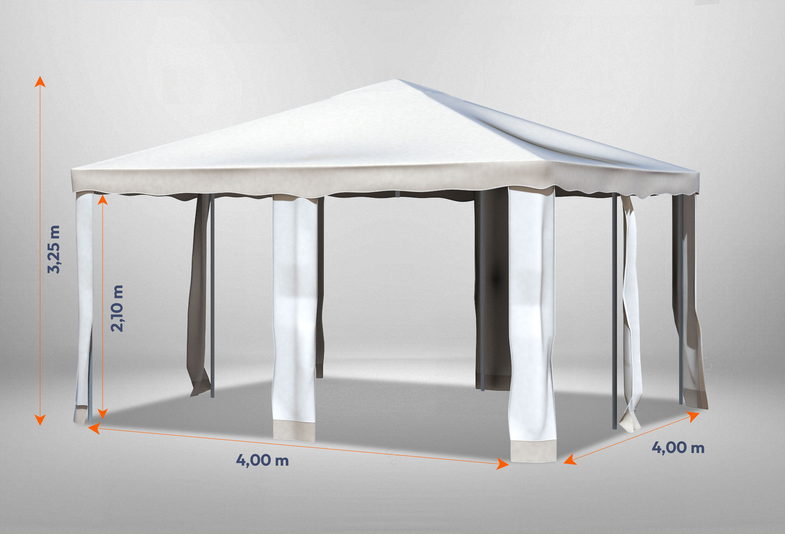 Brauner Gartenpavillon Deluxe 4m x 4m mit Bemaßung