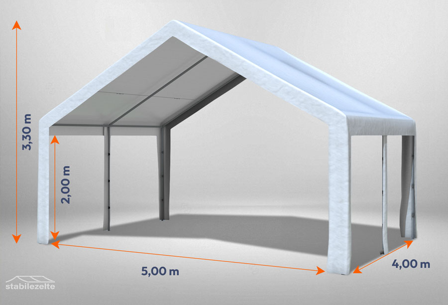Weißes Partyzelt der Modular Serie ohne Seitenteile 5 x 4m