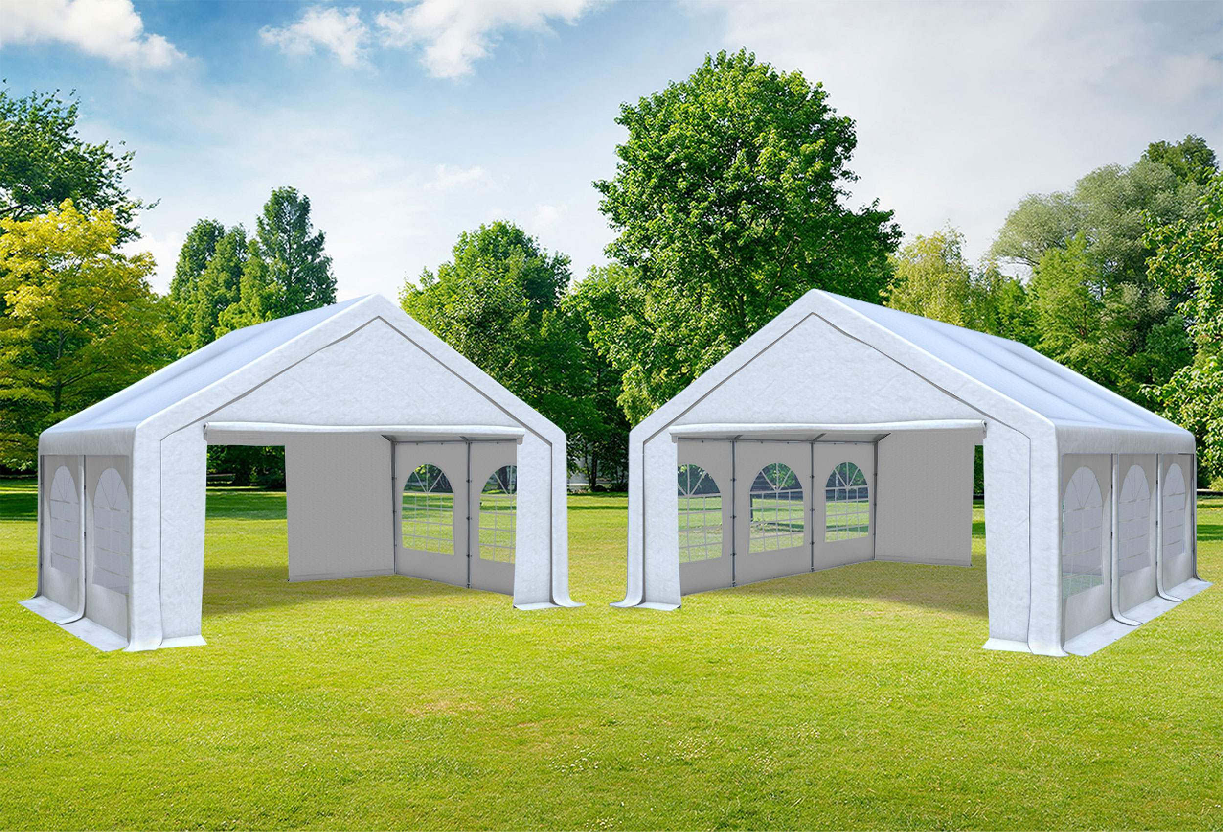 5x6 m 2in1 Kombizelt mit extra 5x4 m Dach, PVC weiß