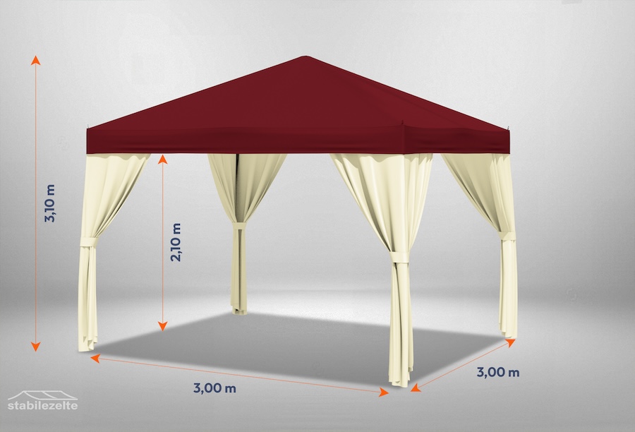 Bordeauxfarbener Gartenpavillon Sahara mit beigen Seitenteilen 3 x 3m