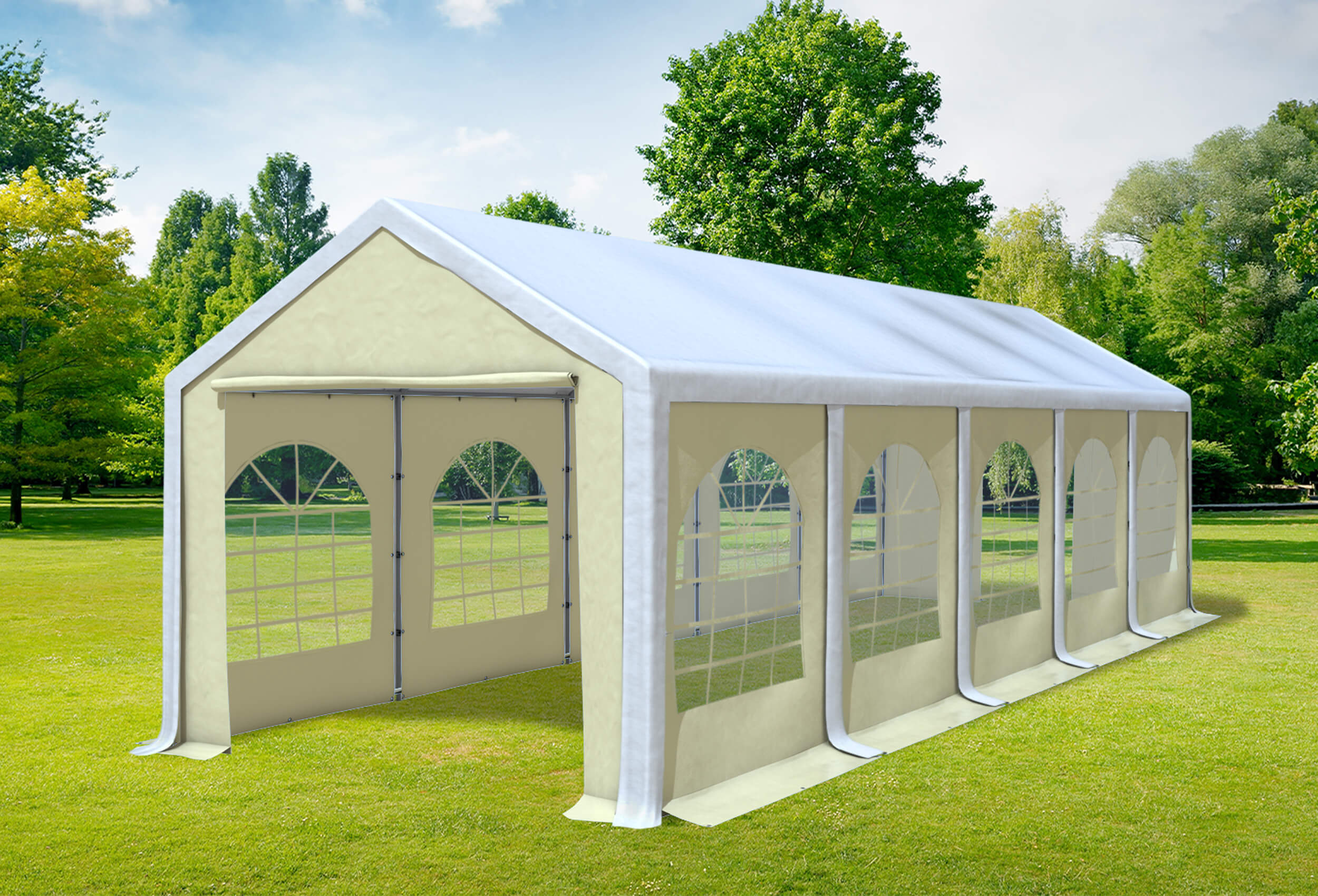 3x10 m Partyzelt, PVC weiß Beige