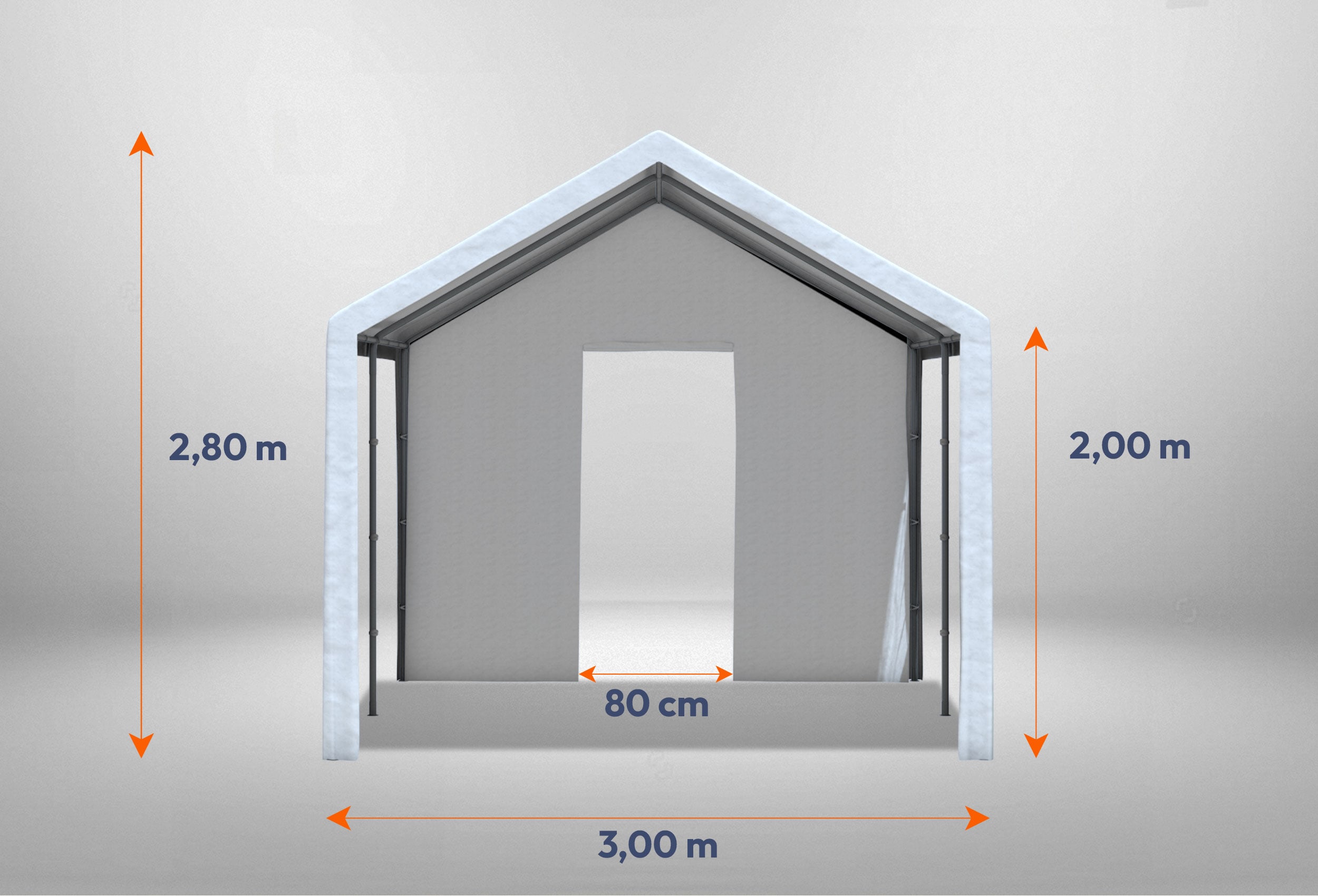 Giebelteil mit kleiner Tür 3m für Partyzelte der Modular Serie mitsamt Bemaßung