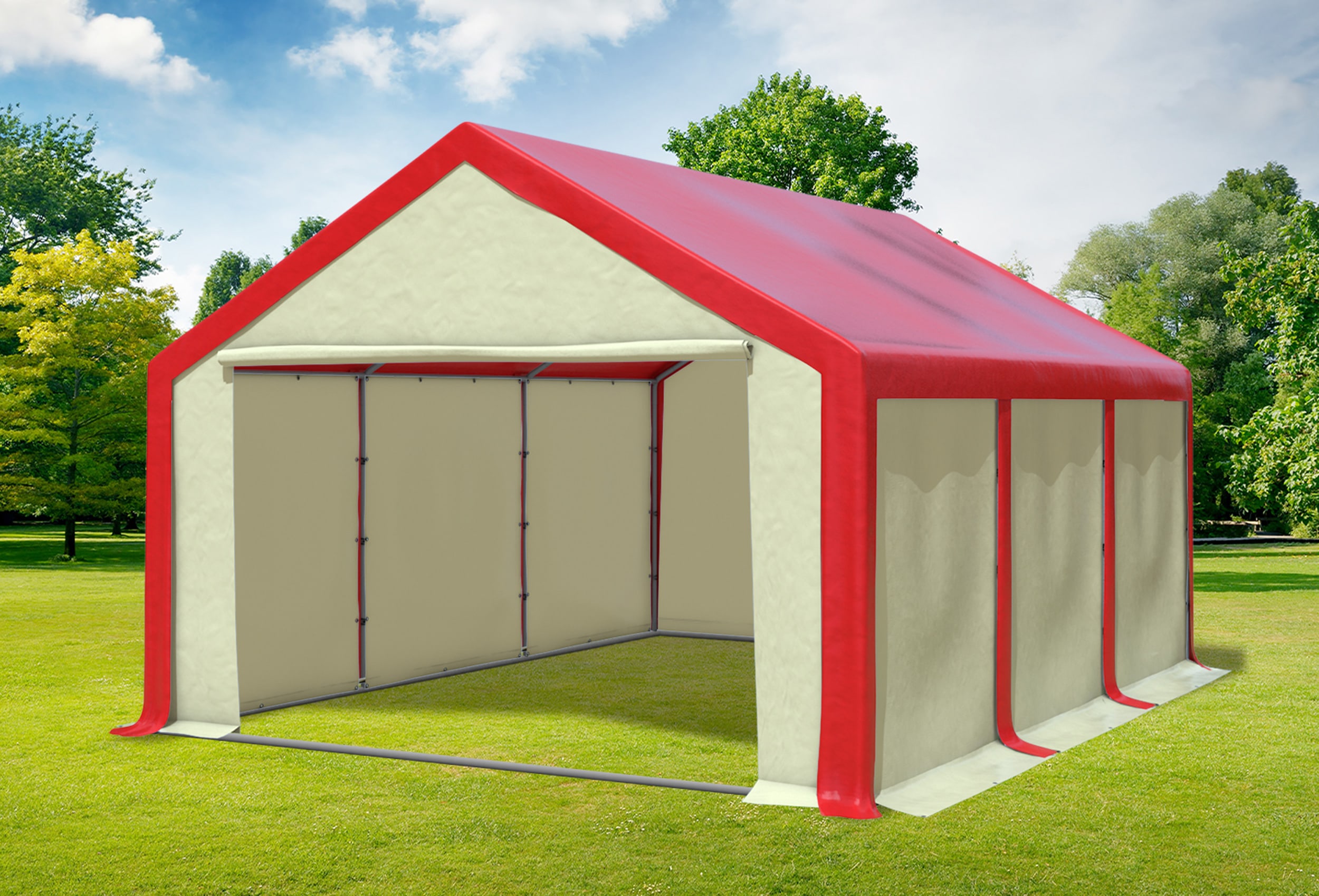 4x6 m Partyzelt, PVC rot Beige