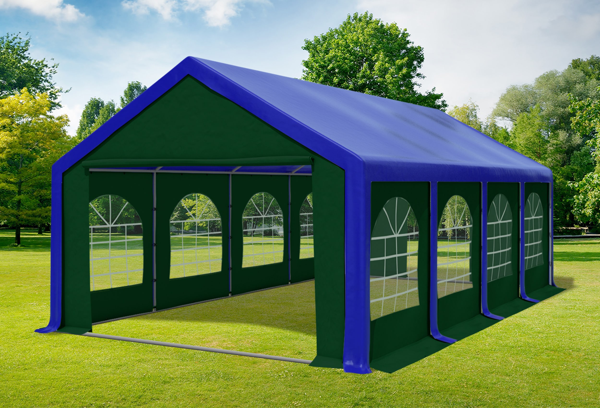 4x8 m Partyzelt, PVC blau grün
