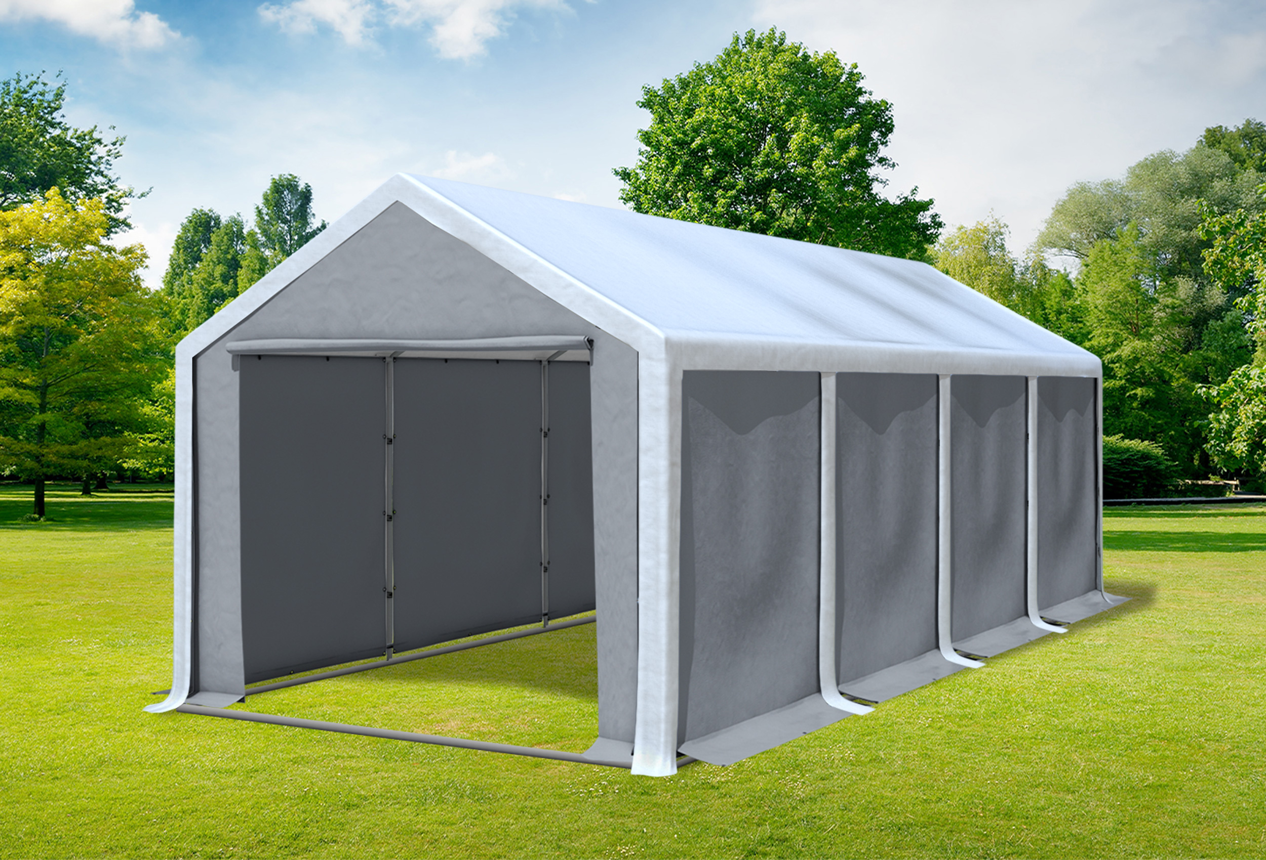 3x8 m Partyzelt, PVC weiß grau