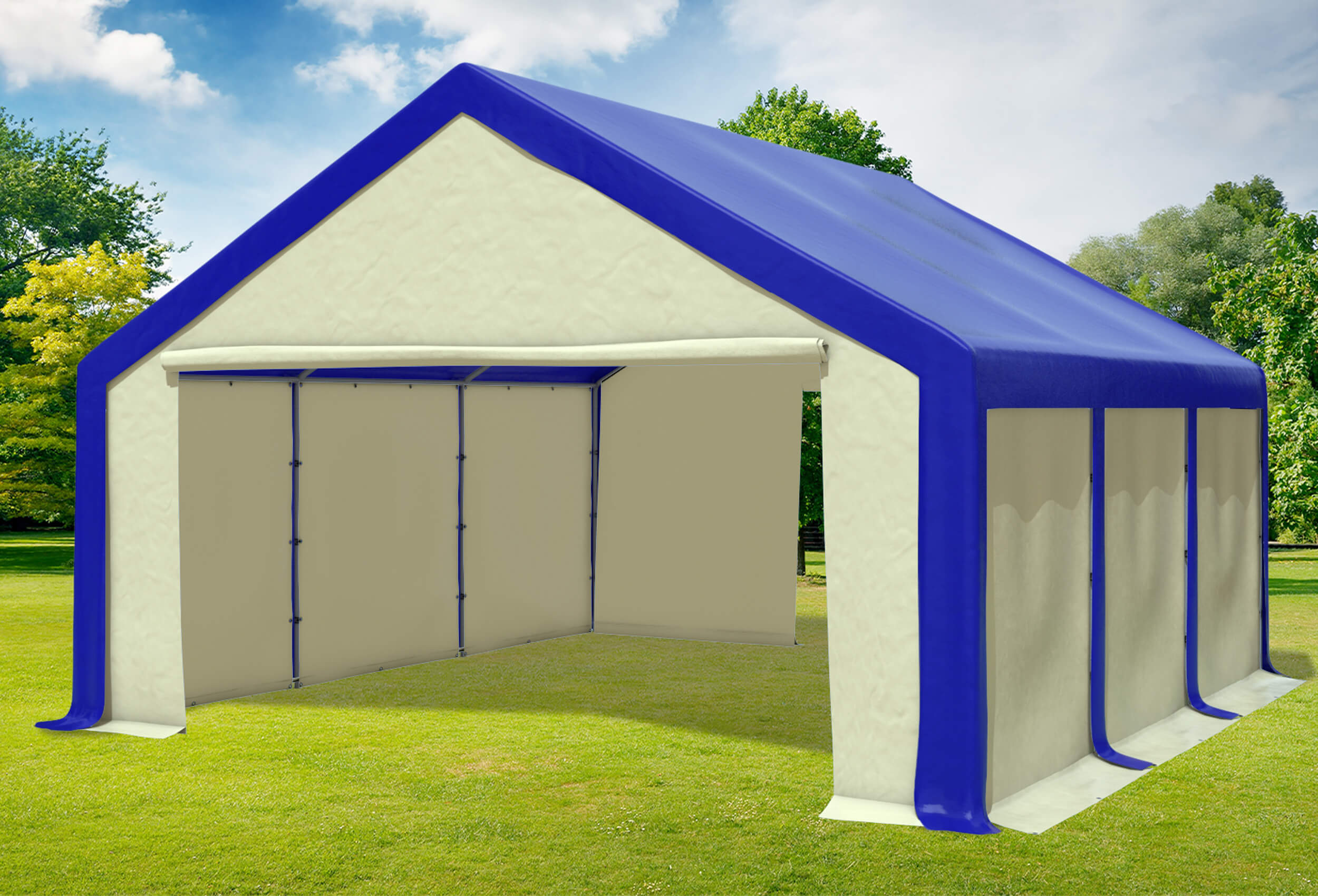 5x6 m Partyzelt, PVC blau Beige