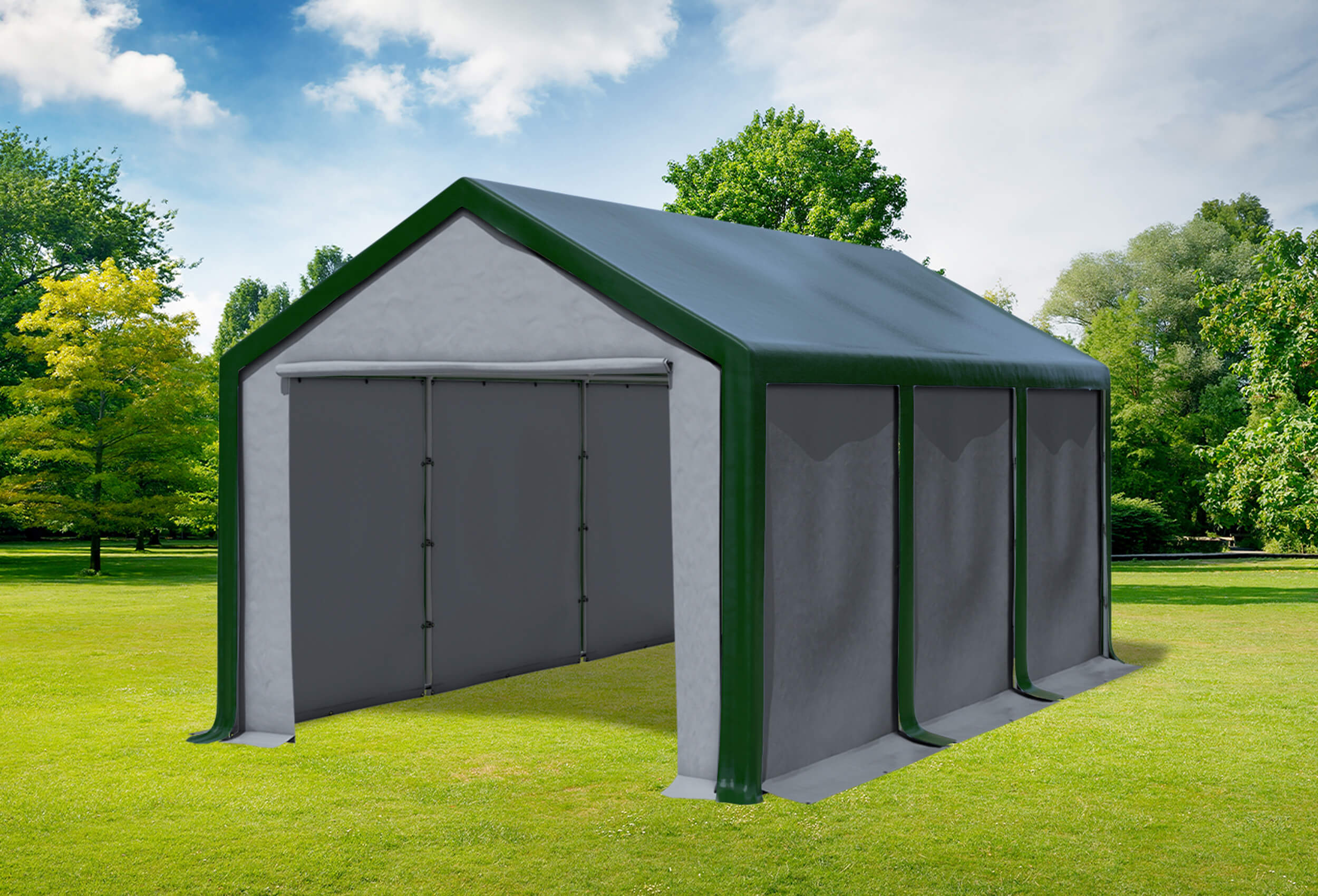 3x6 m Partyzelt, PVC grün grau