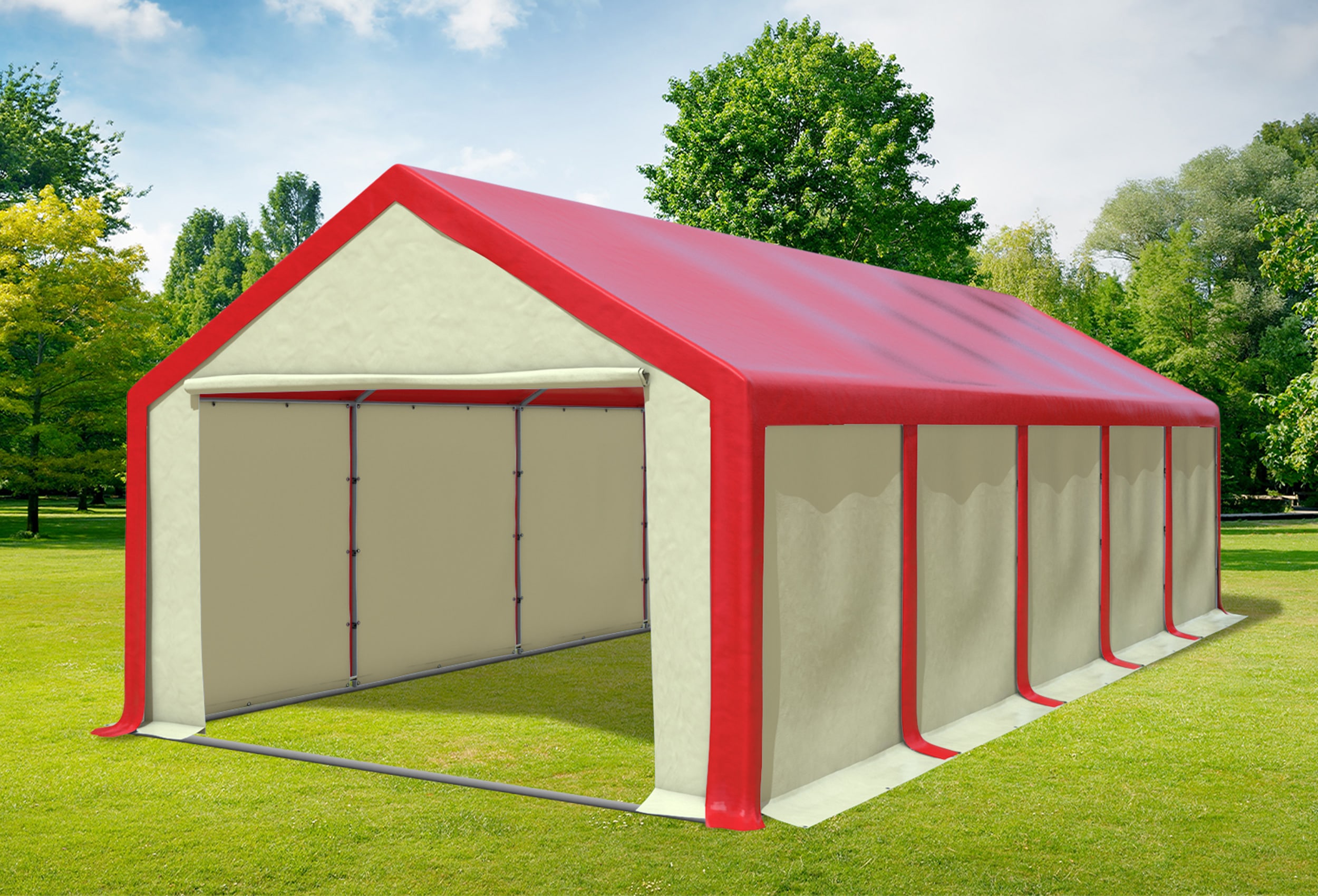 4x10 m Partyzelt, PVC rot Beige