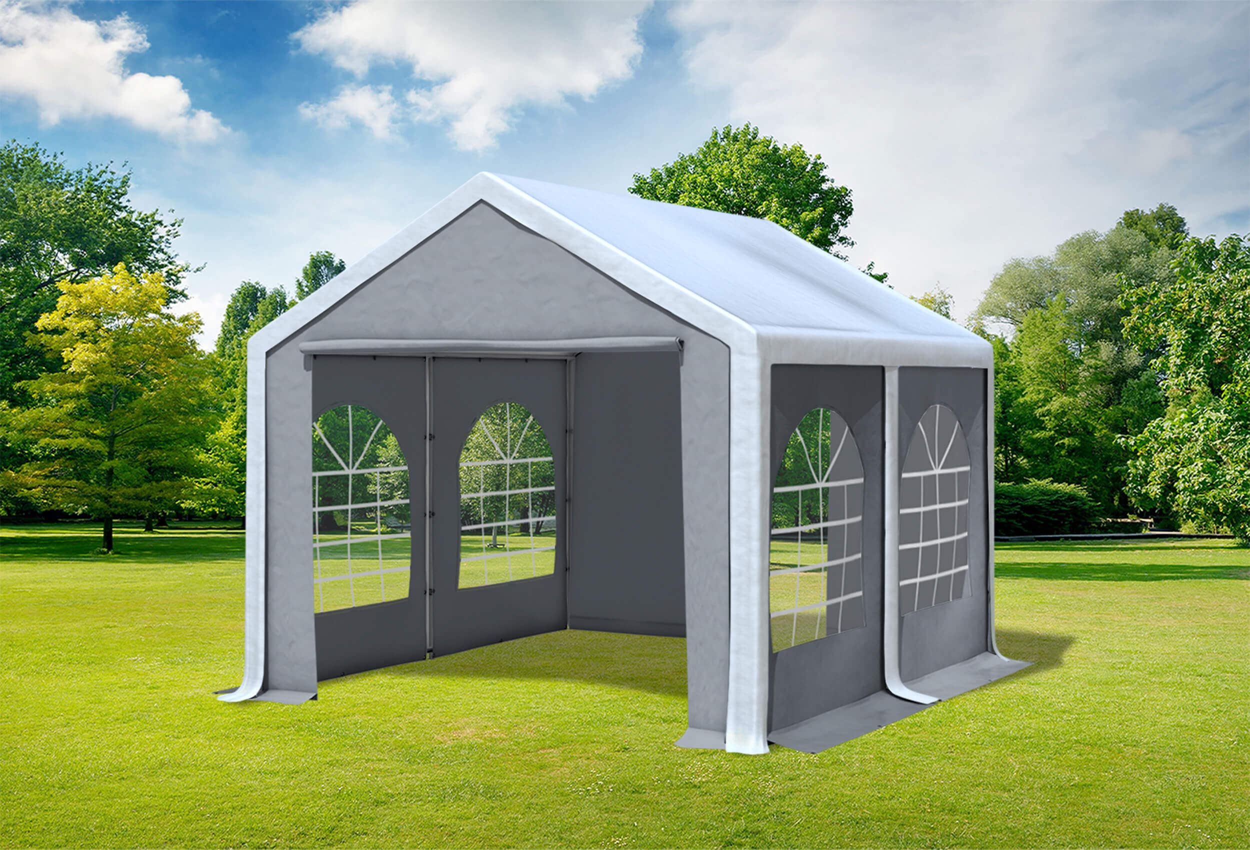 3x4 m Partyzelt, PVC weiß grau