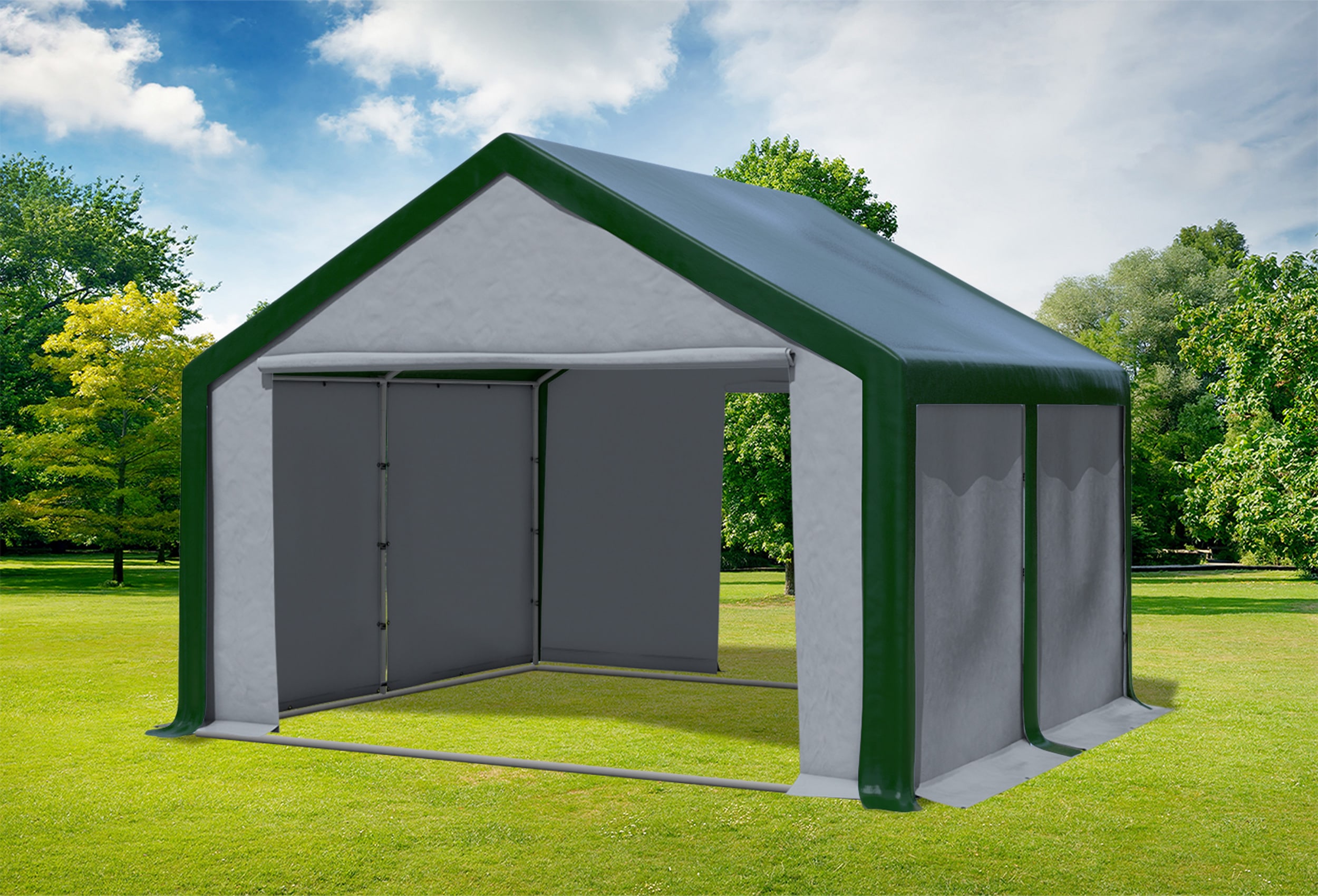 4x4 m Partyzelt, PVC grün grau