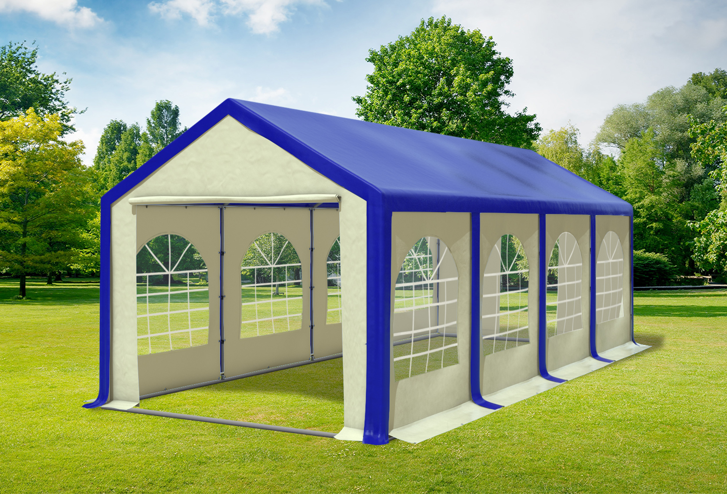 3x8 m Partyzelt, PVC blau Beige