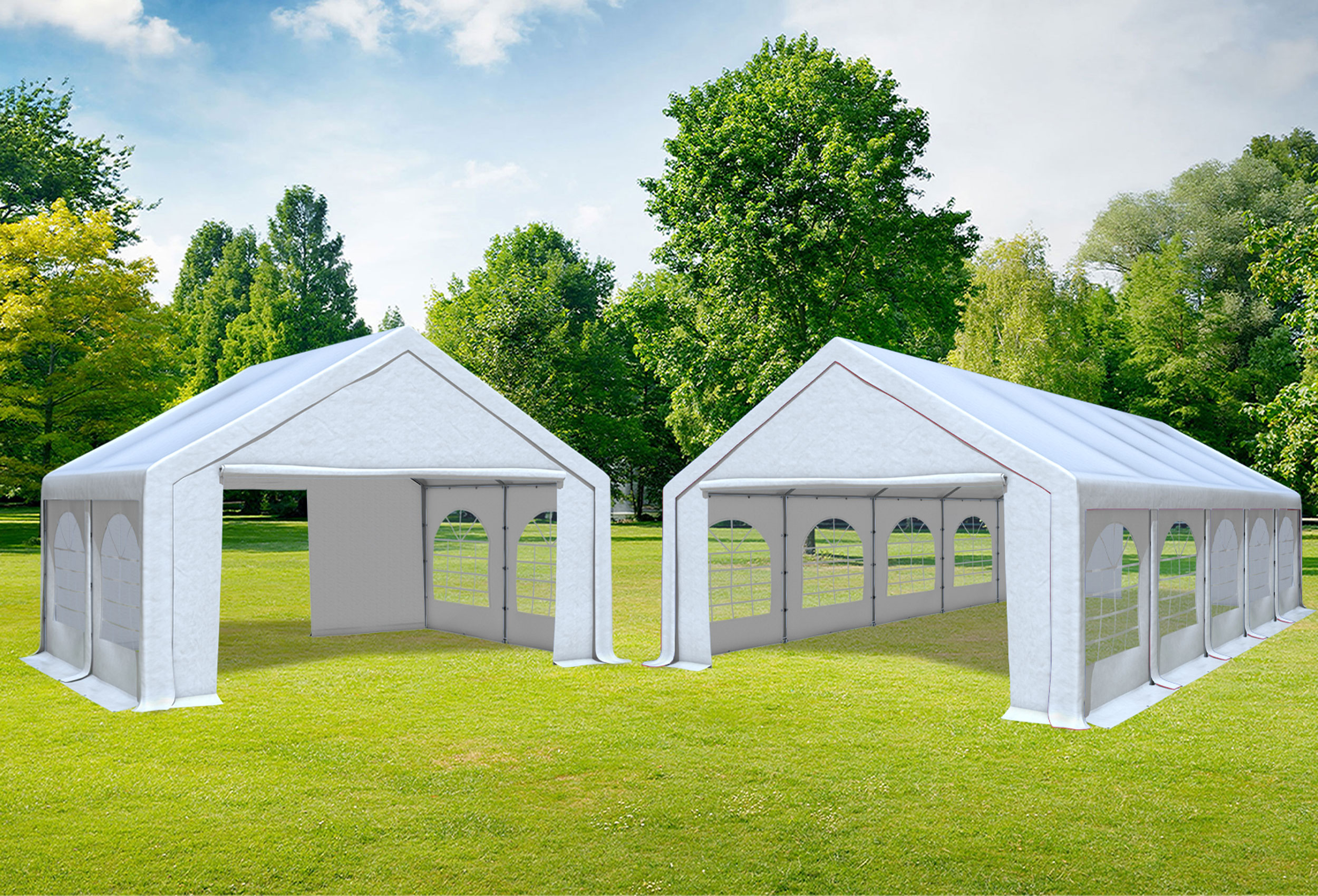 5x10 m 2in1 Kombizelt mit extra 5x4 m Dach, PVC weiß