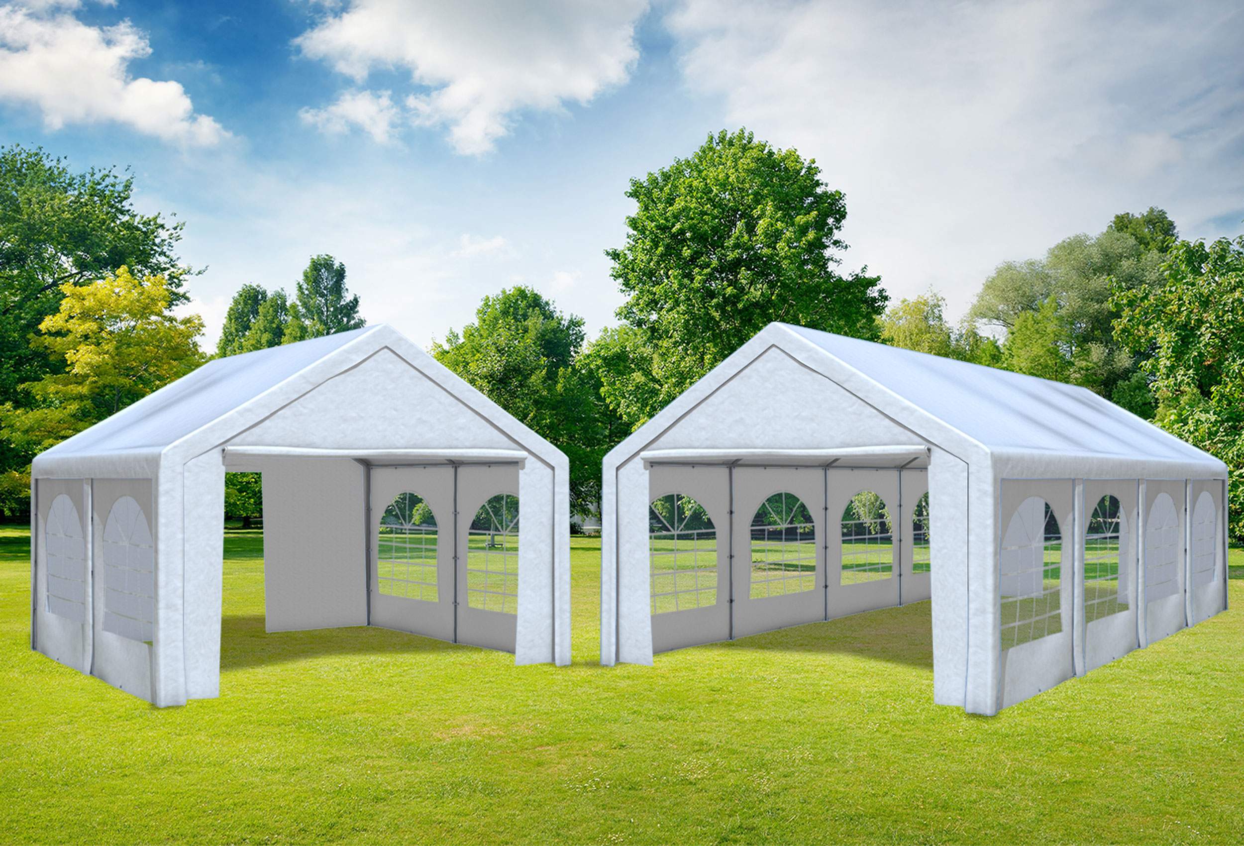 4x8 m 2in1 Kombizelt mit extra 4x4 m Dach, PE weiß