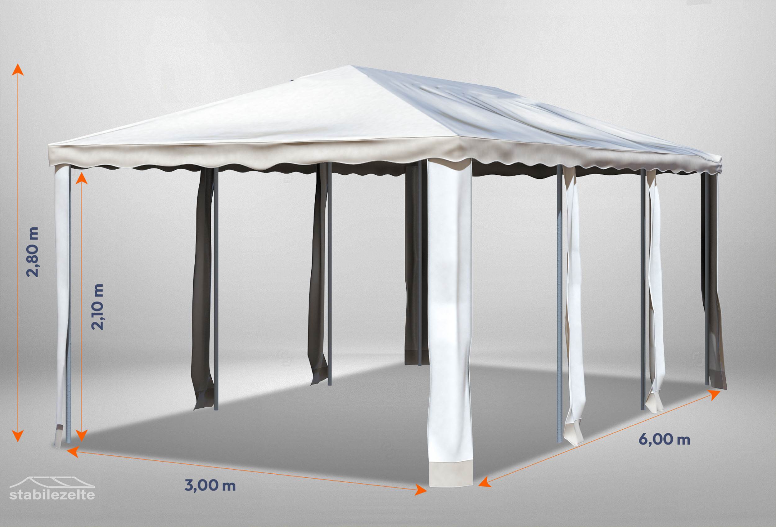 Brauner Gartenpavillon Deluxe 3m x 6m mit Bemaßung