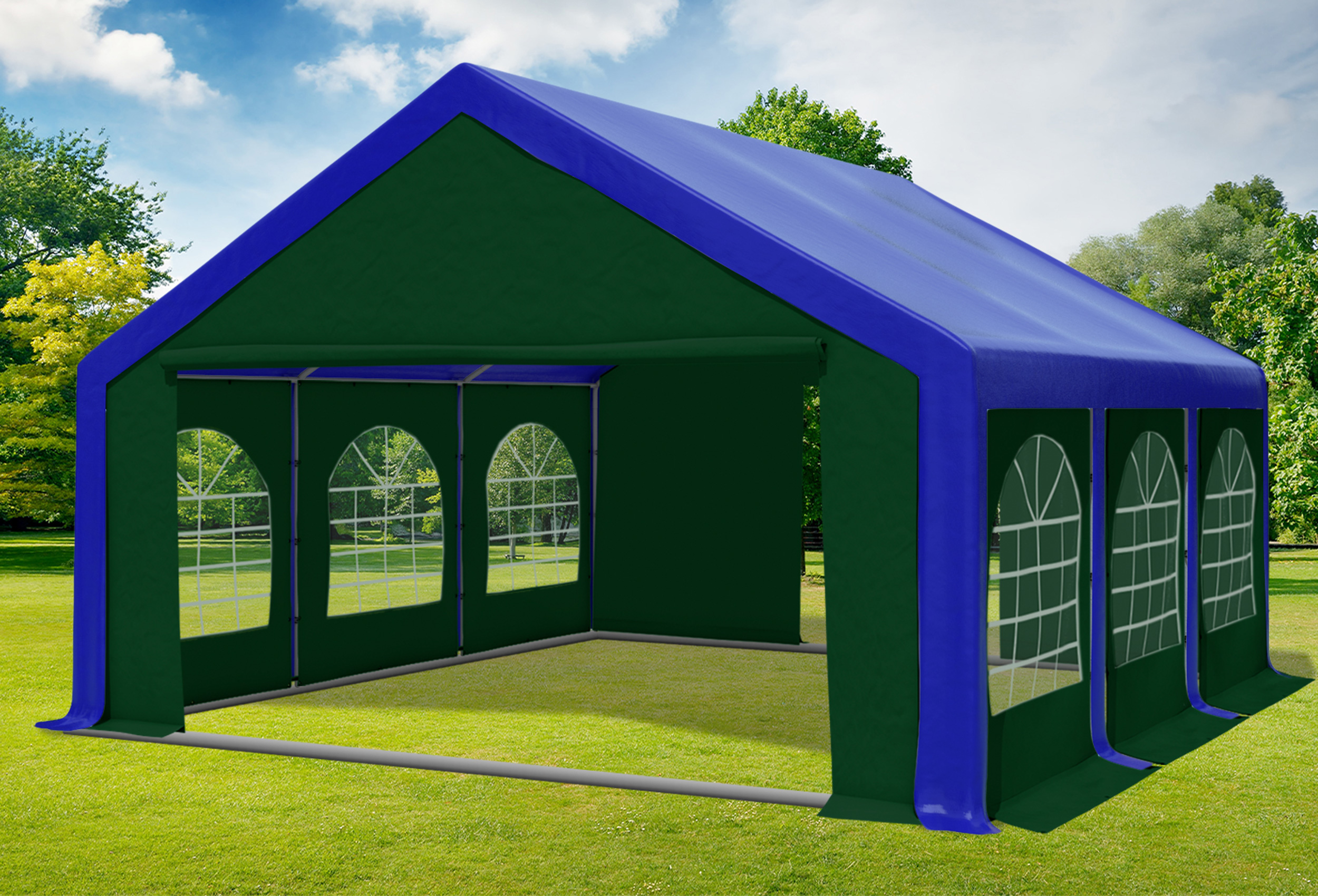 5x6 m Partyzelt, PVC blau grün