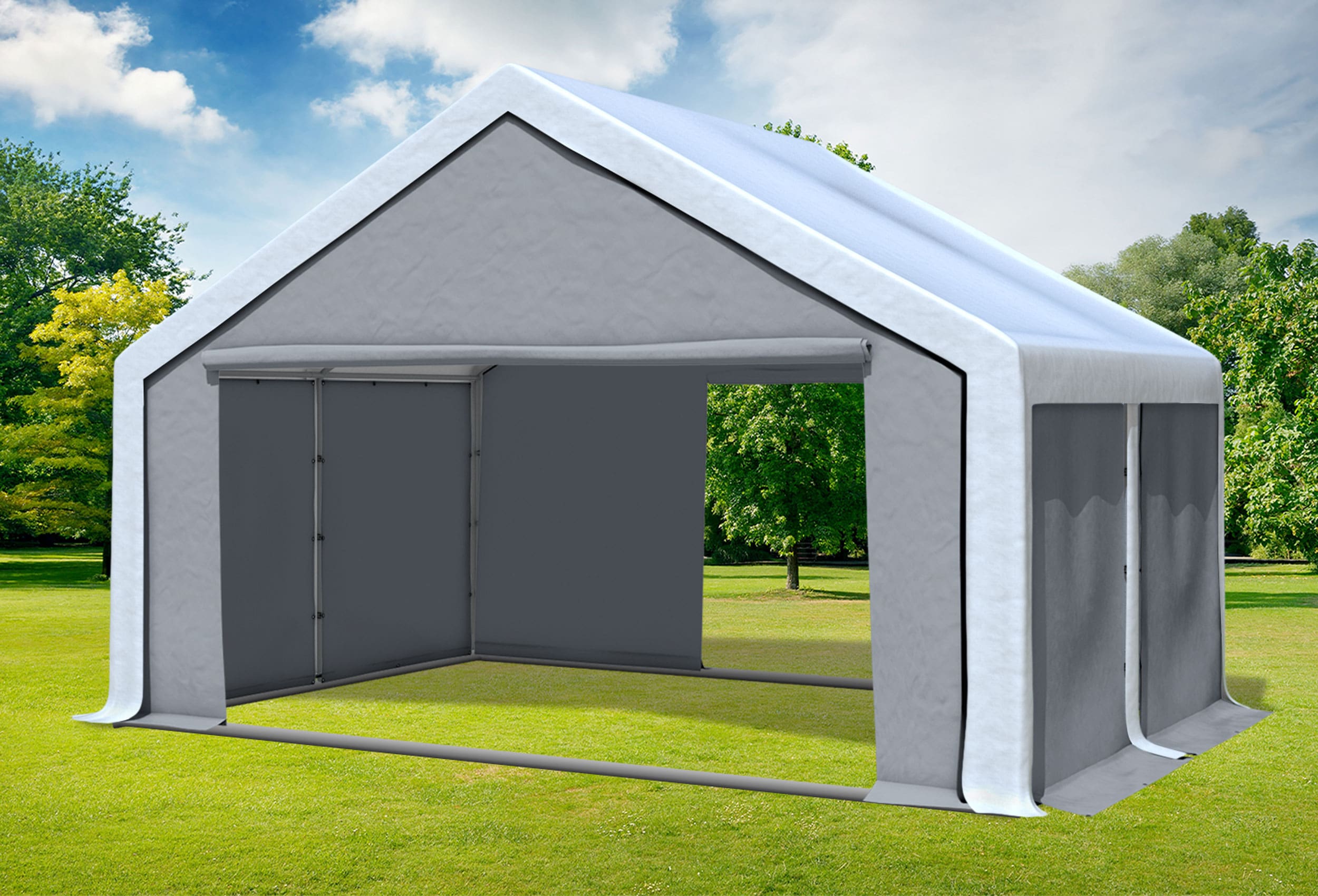 5x4 m Partyzelt, PVC weiß grau