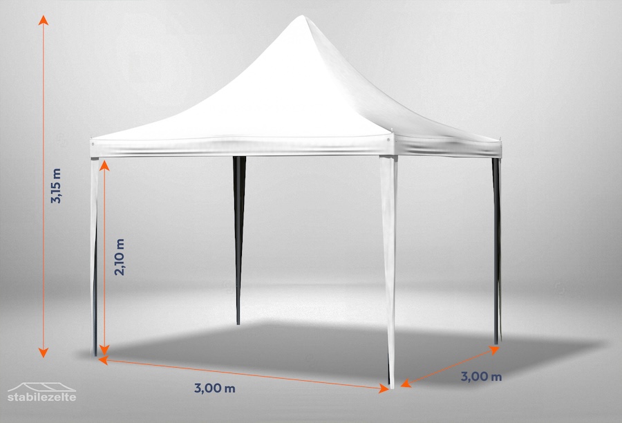 Weißer Gartenpavillon der Serie Arabica 3m x 3m ohne Seitenwände mit Bemaßung