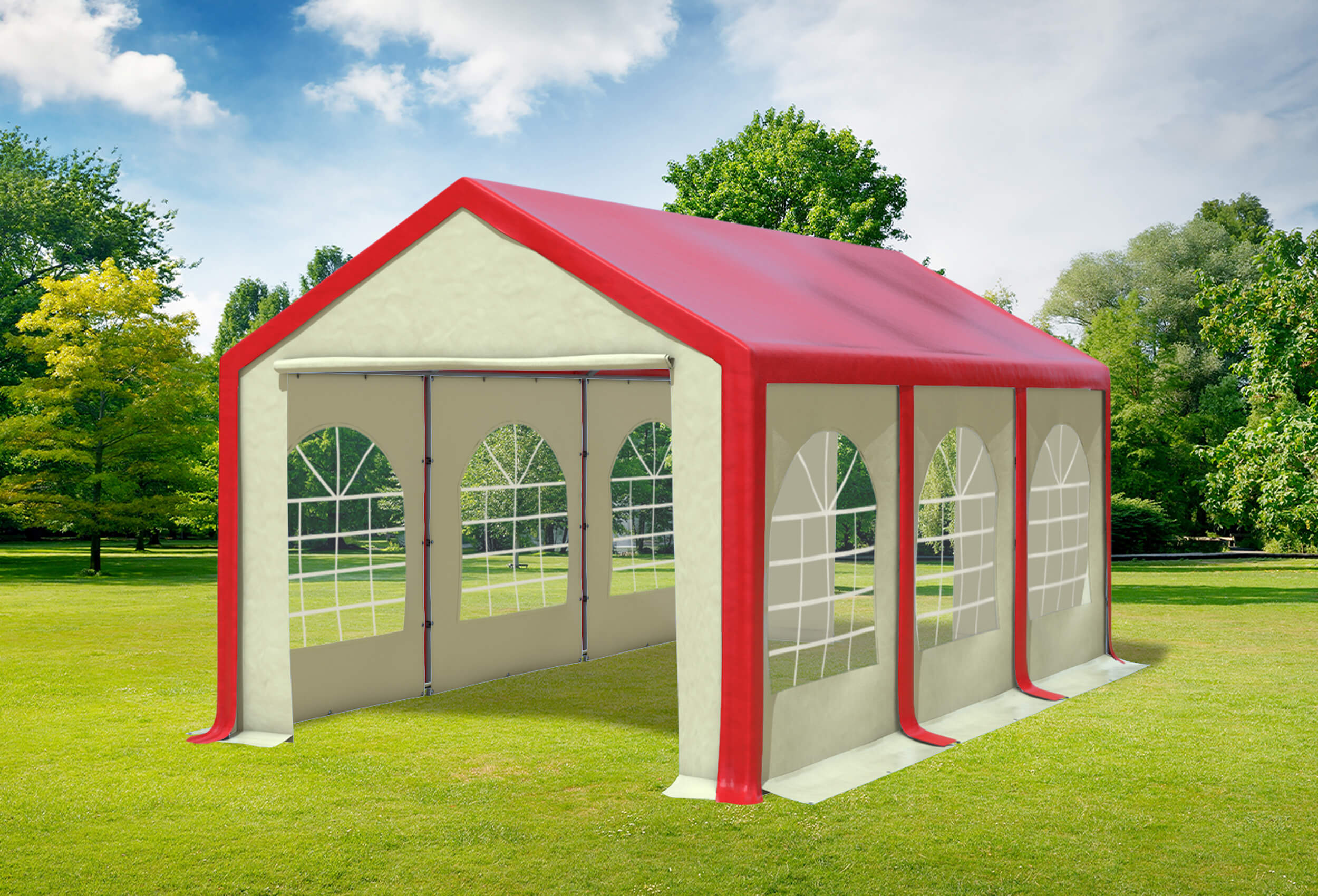 3x6 m Partyzelt, PVC rot Beige