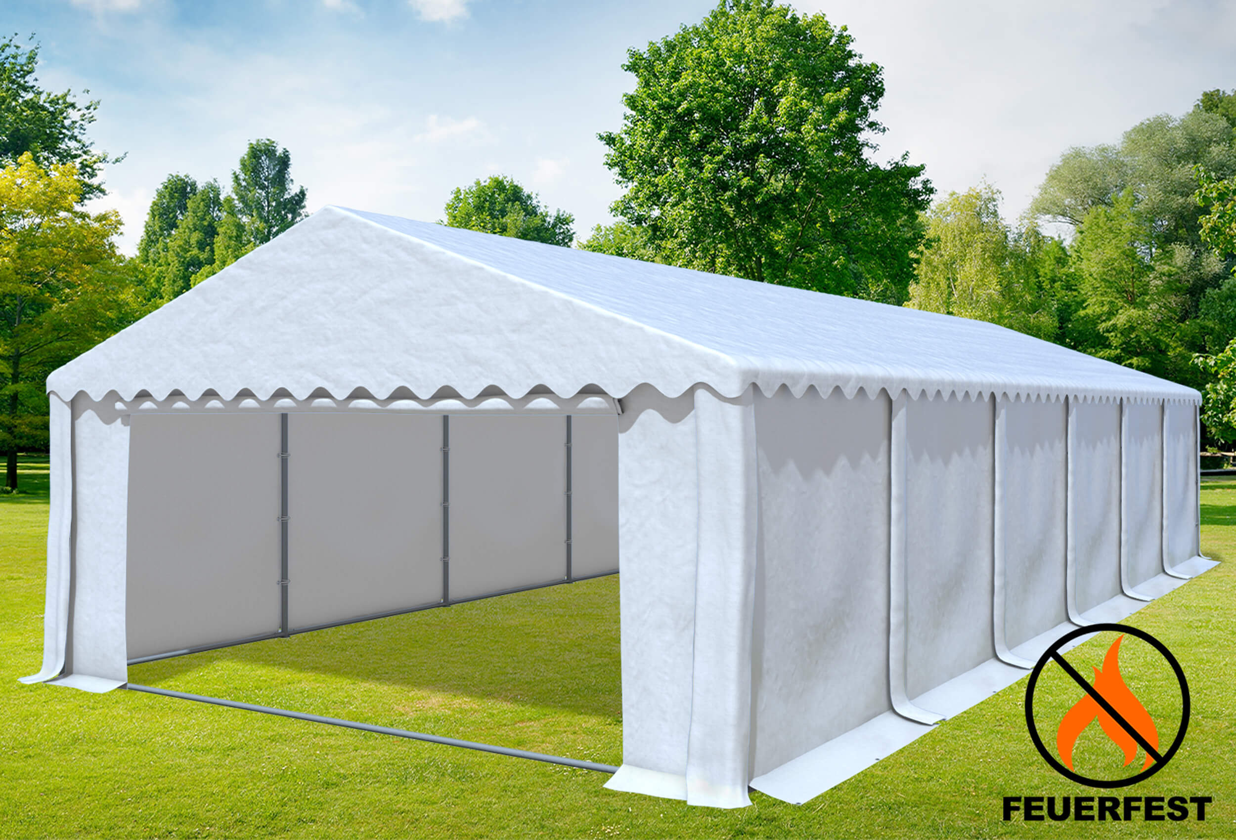 5x12 m Lagerzelt, PVC feuersicher weiß