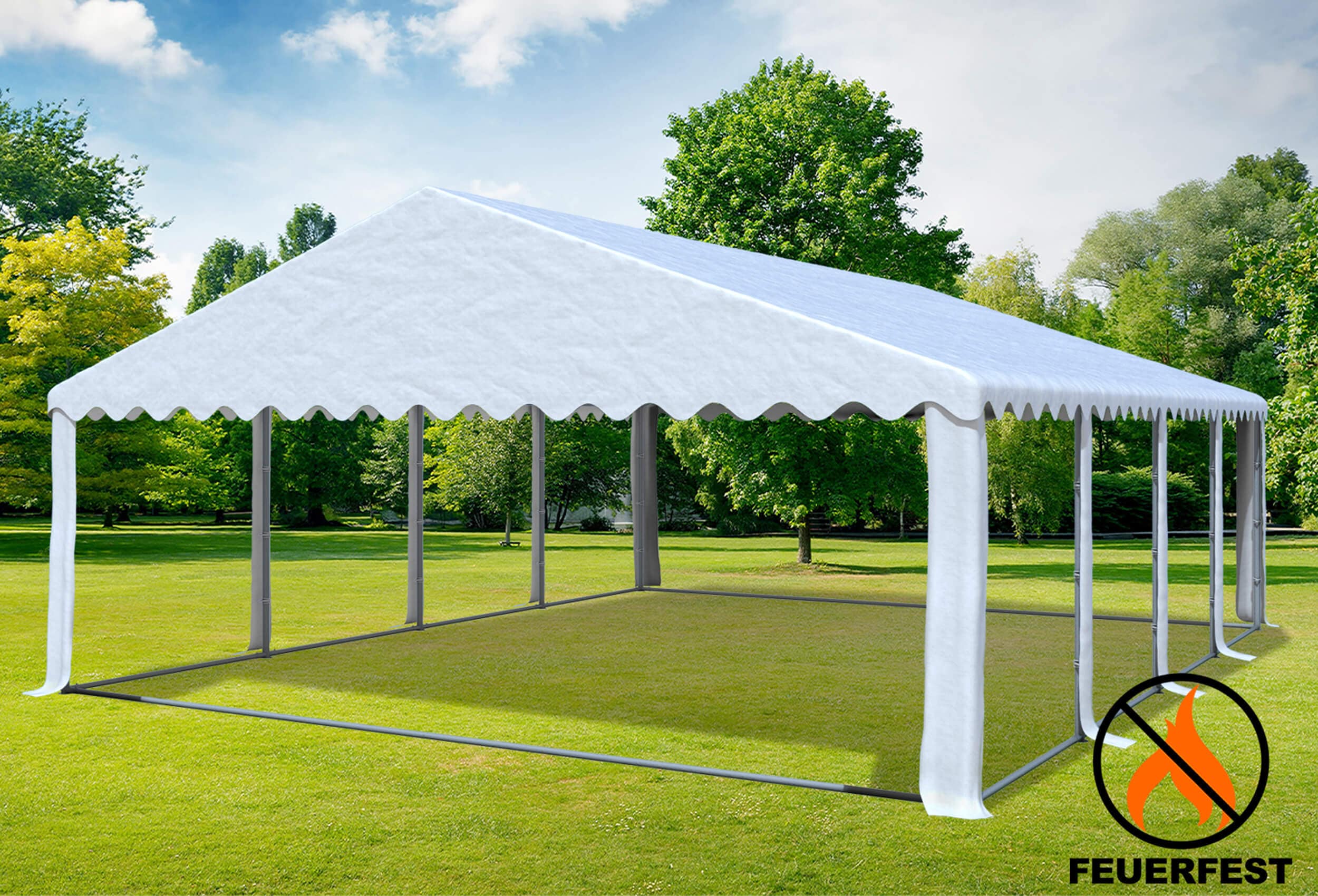 6x8 m Partyzelt, PVC feuersicher weiß