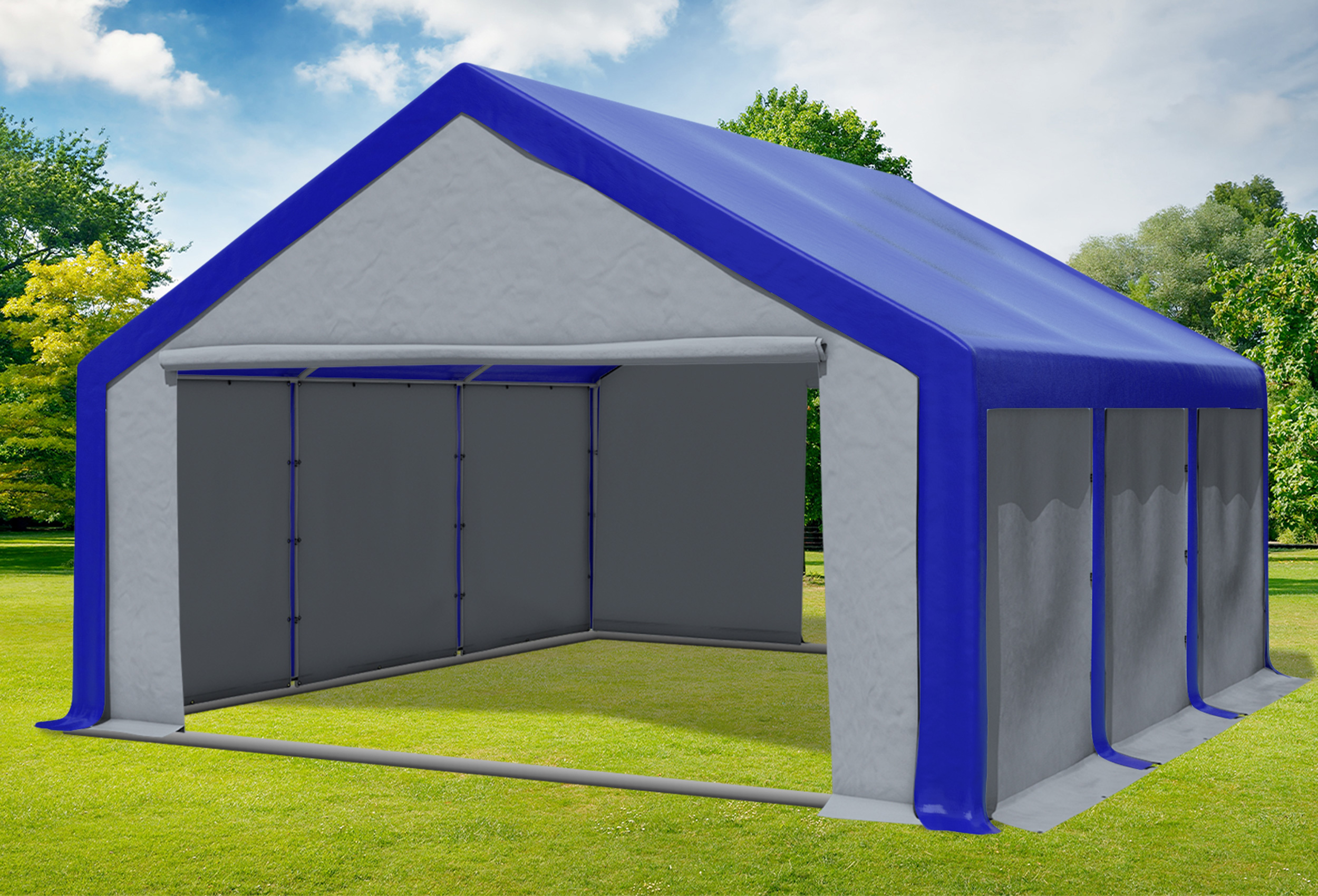 5x6 m Partyzelt, PVC blau grau