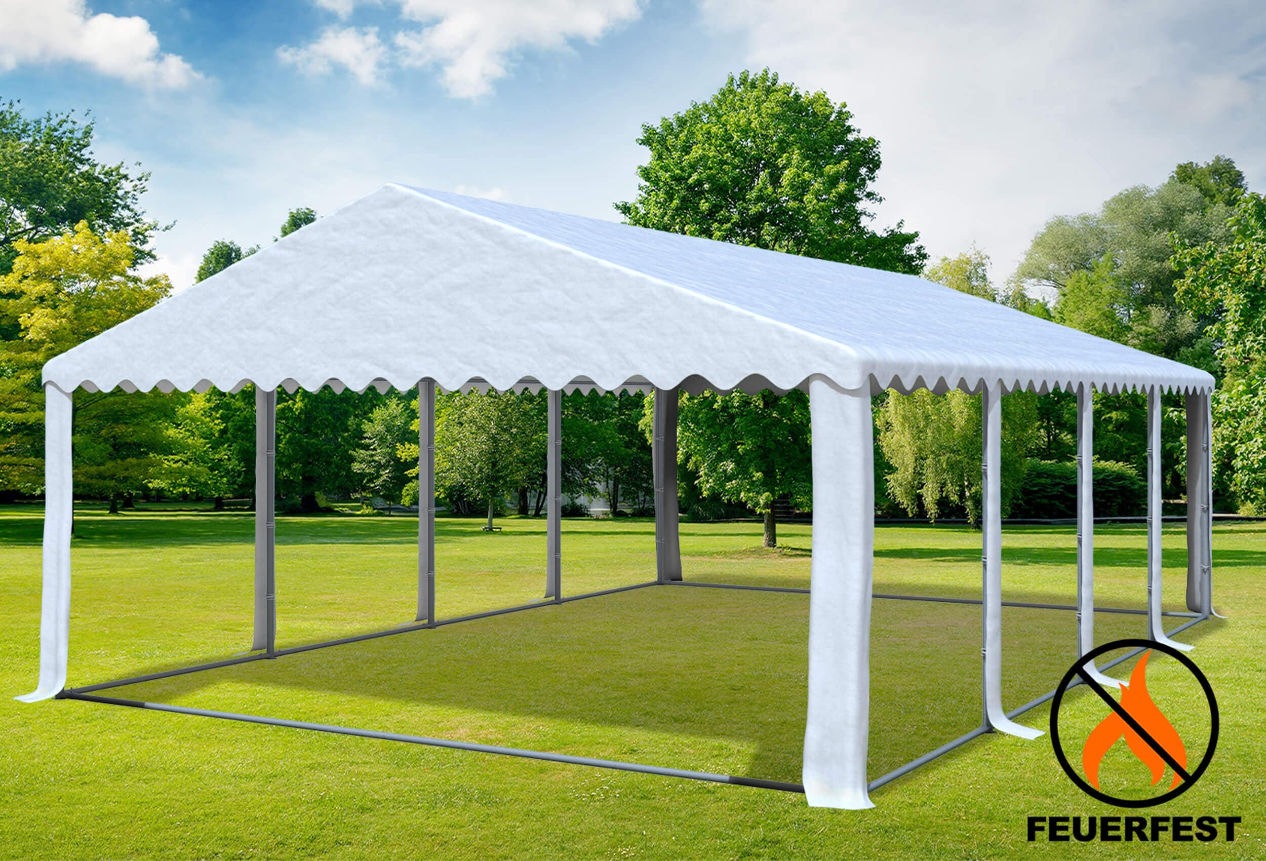 5x8 m Partyzelt, PVC feuersicher weiß