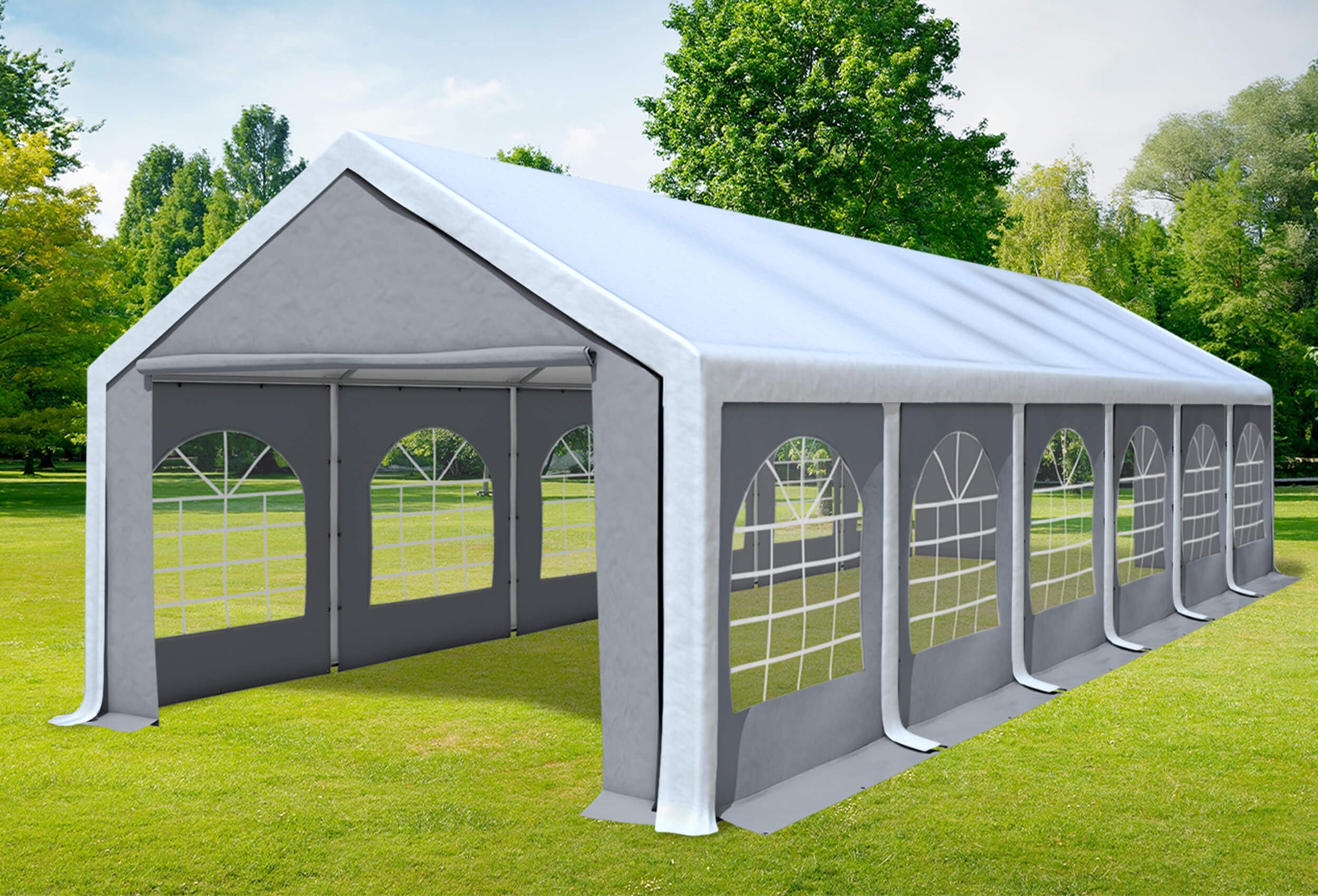 4x12 m Partyzelt, PVC weiß grau