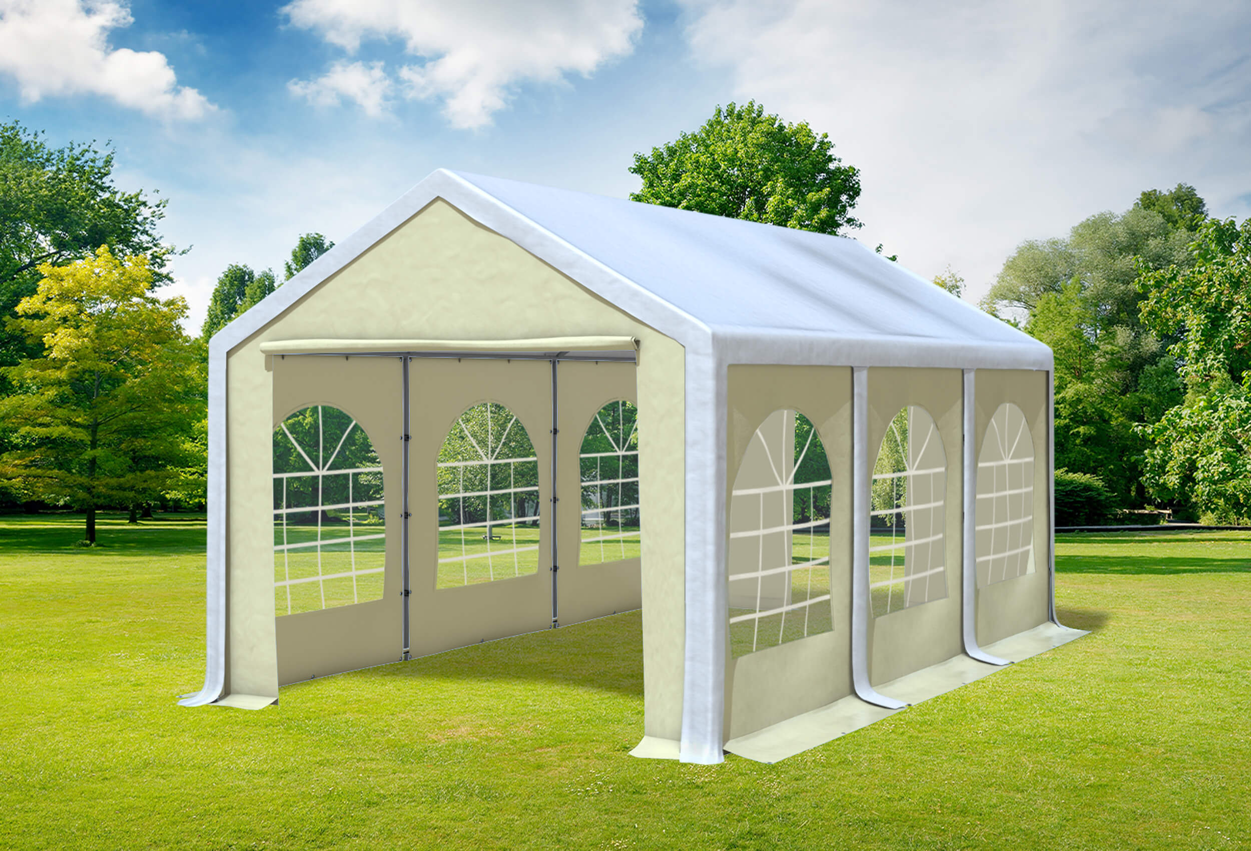 3x6 m Partyzelt, PVC weiß Beige