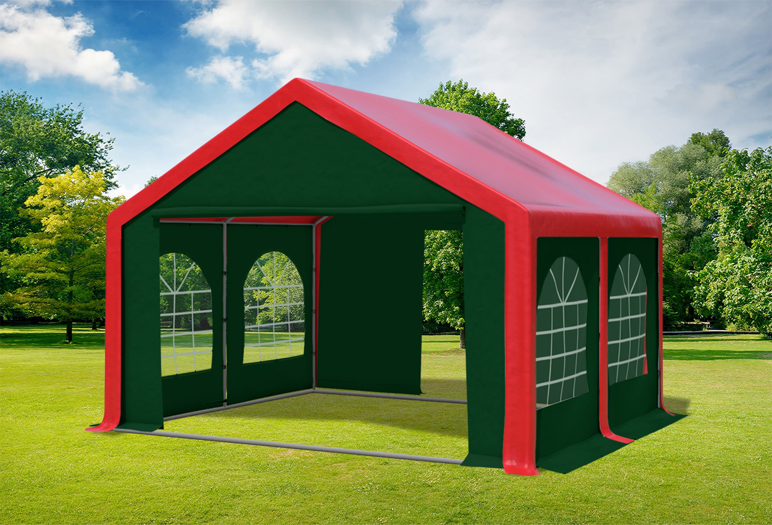 4x4 m Partyzelt, PVC rot grün