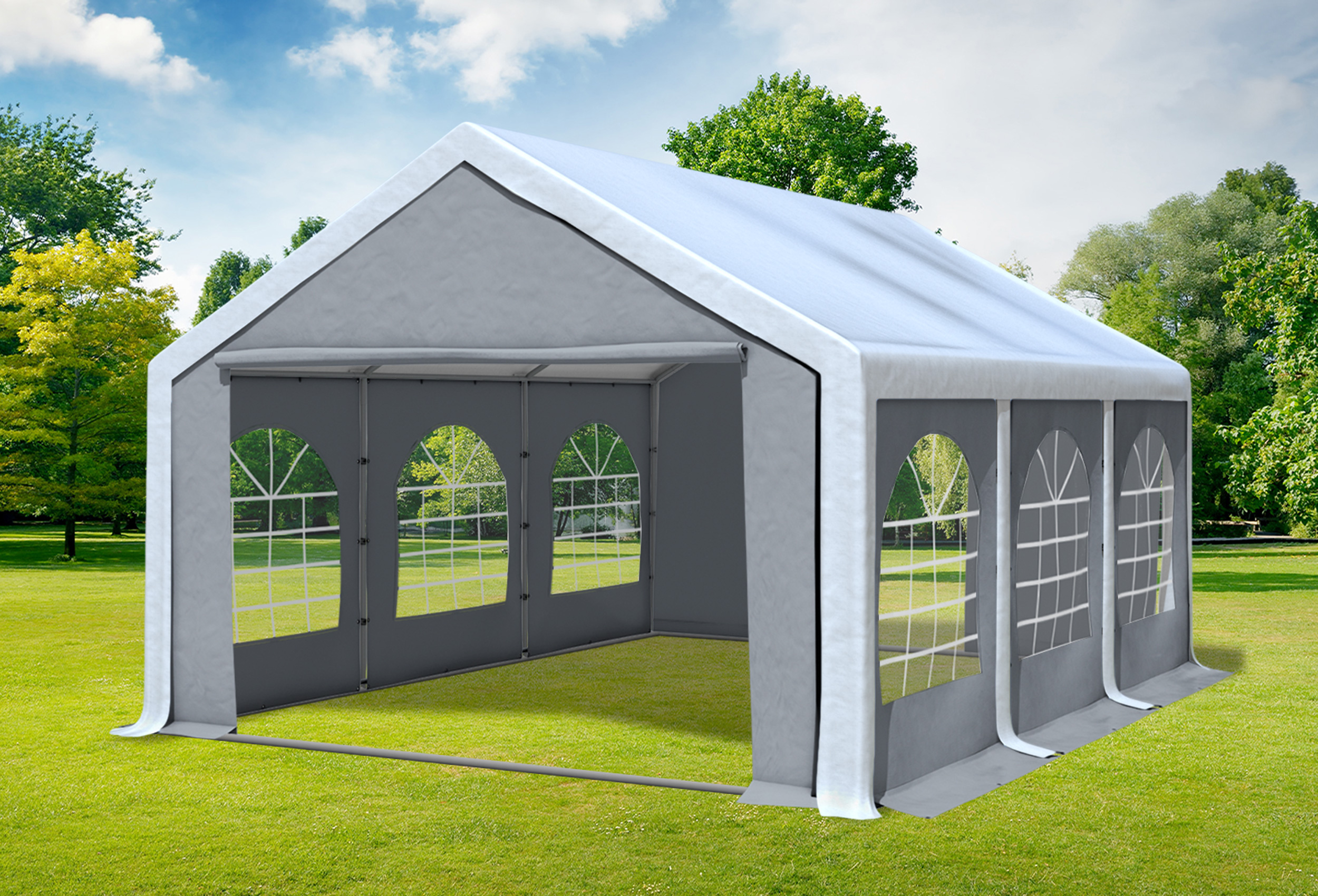 4x6 m Partyzelt, PVC weiß grau