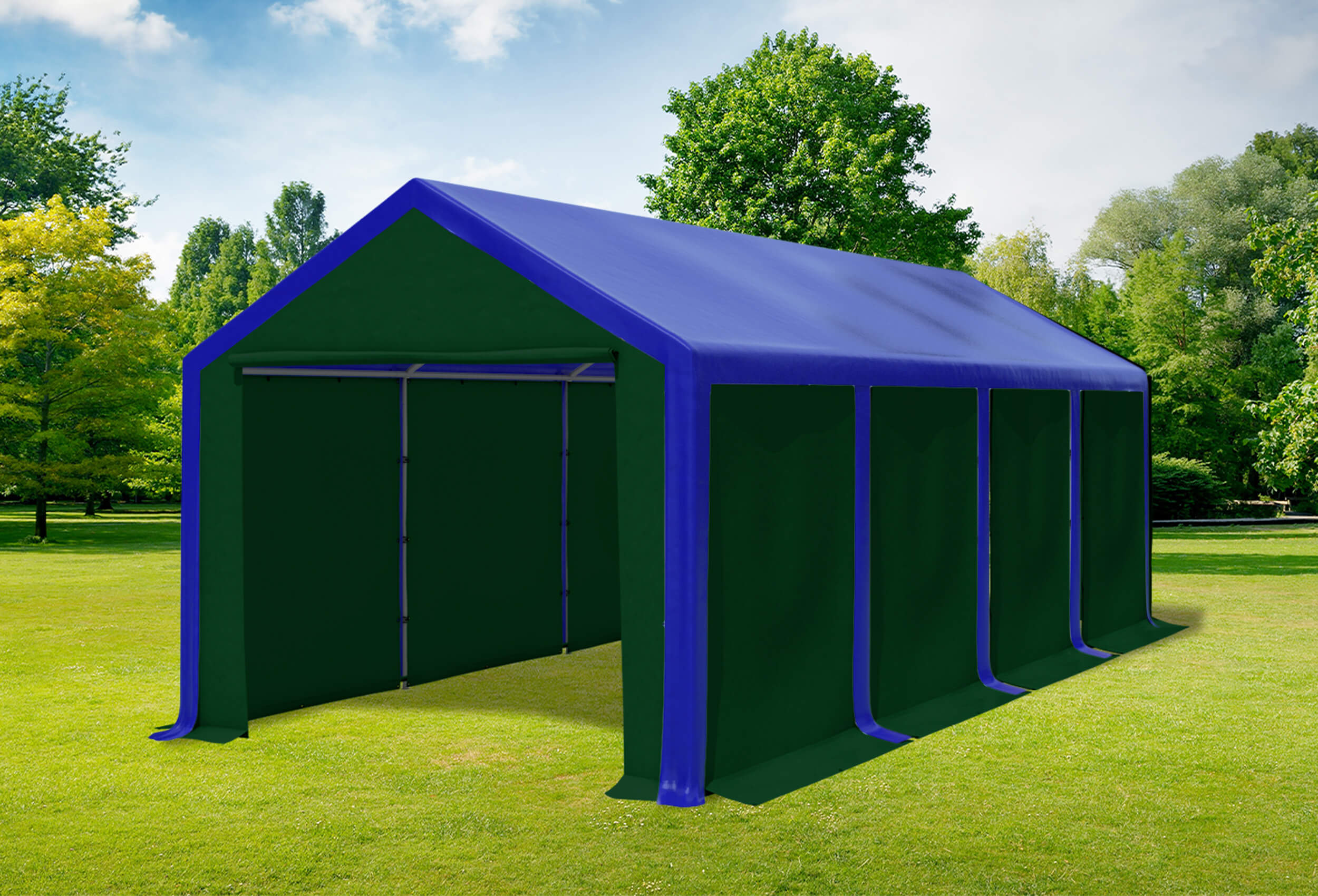 3x8 m Partyzelt, PVC blau grün