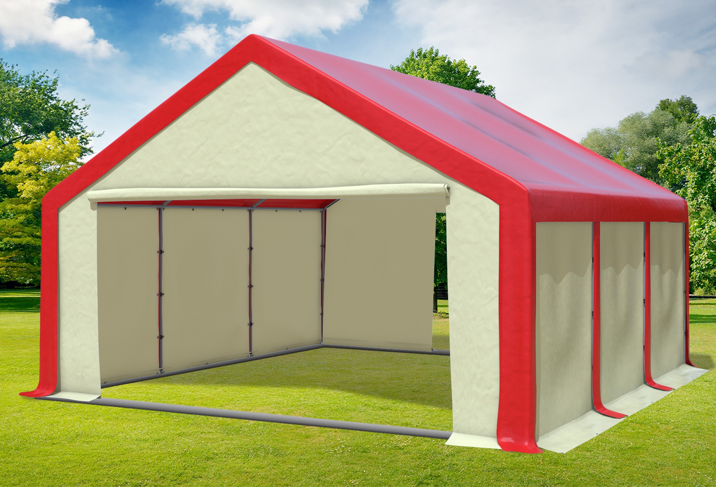 5x6 m Partyzelt, PVC rot Beige