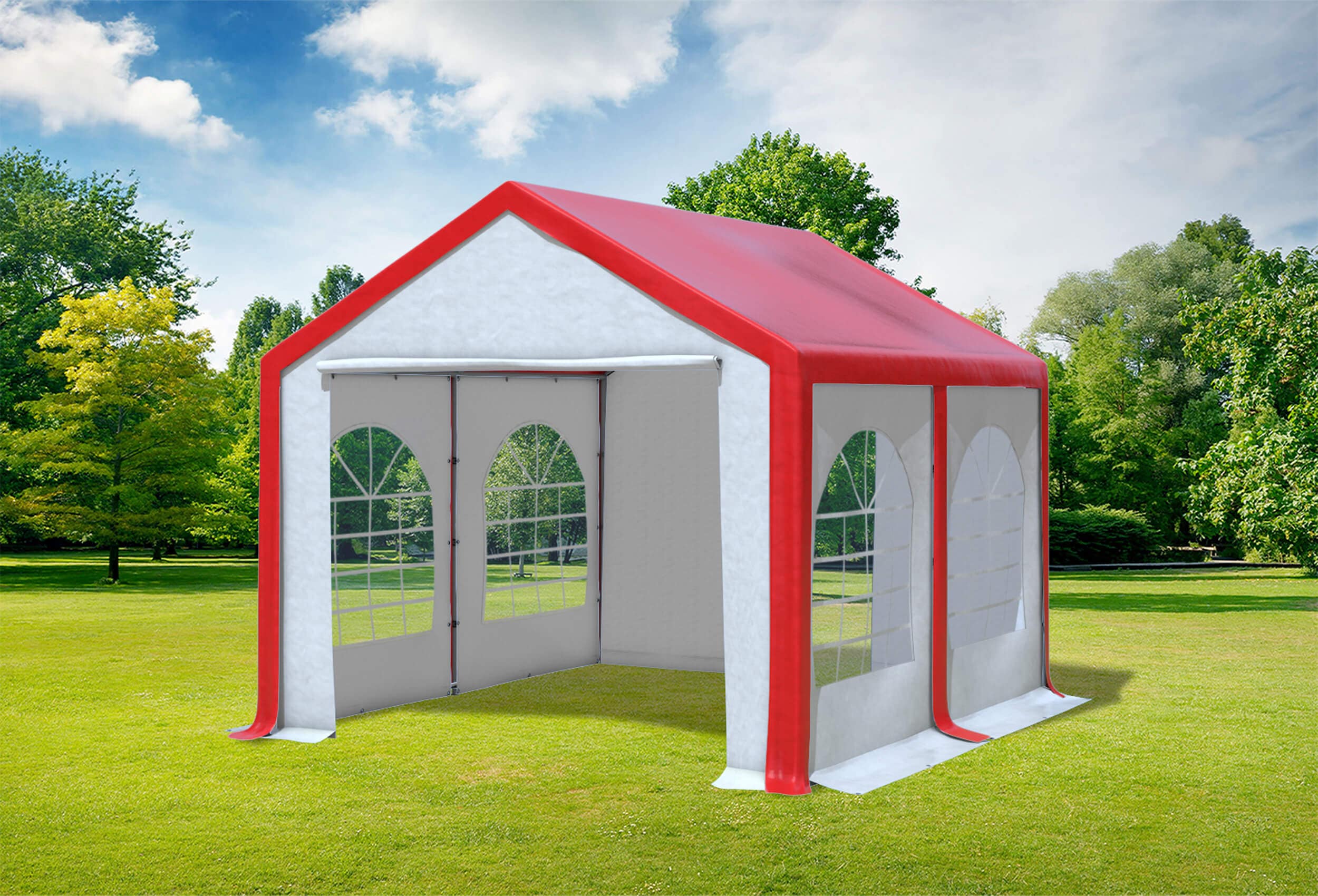 3x4 m Partyzelt, PVC rot weiß