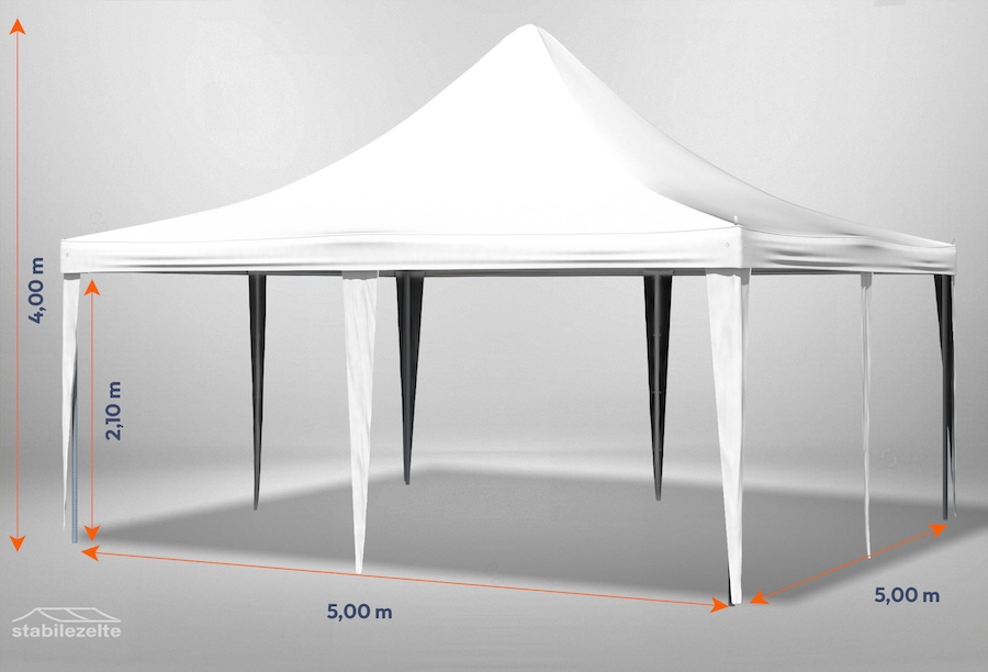 Weißer Gartenpavillon der Serie Arabica 5m x 5m ohne Seitenwände mit Bemaßung