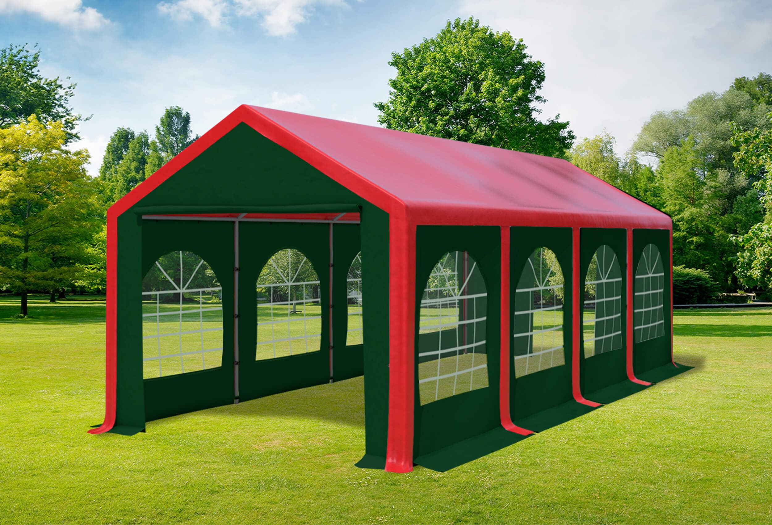 3x8 m Partyzelt, PVC rot grün