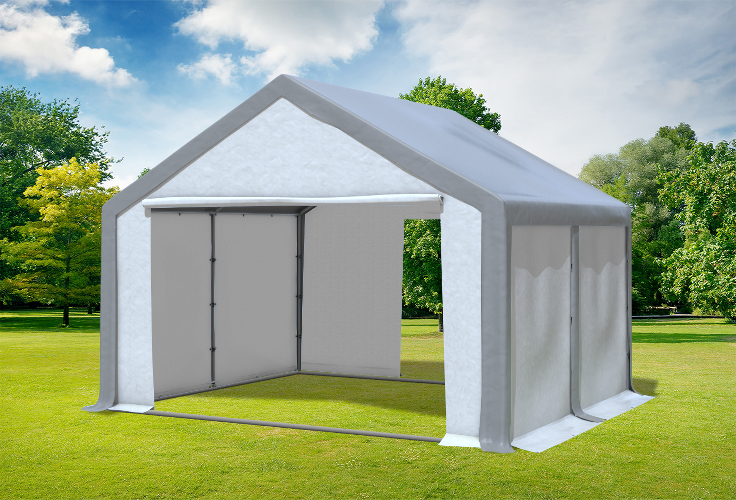4x4 m Partyzelt, PVC grau weiß