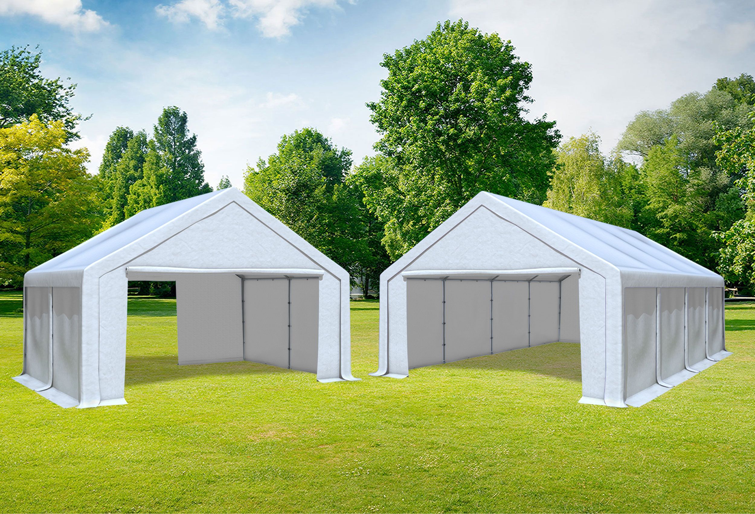 5x8 m 2in1 Kombizelt mit extra 5x4 m Dach, PVC weiß