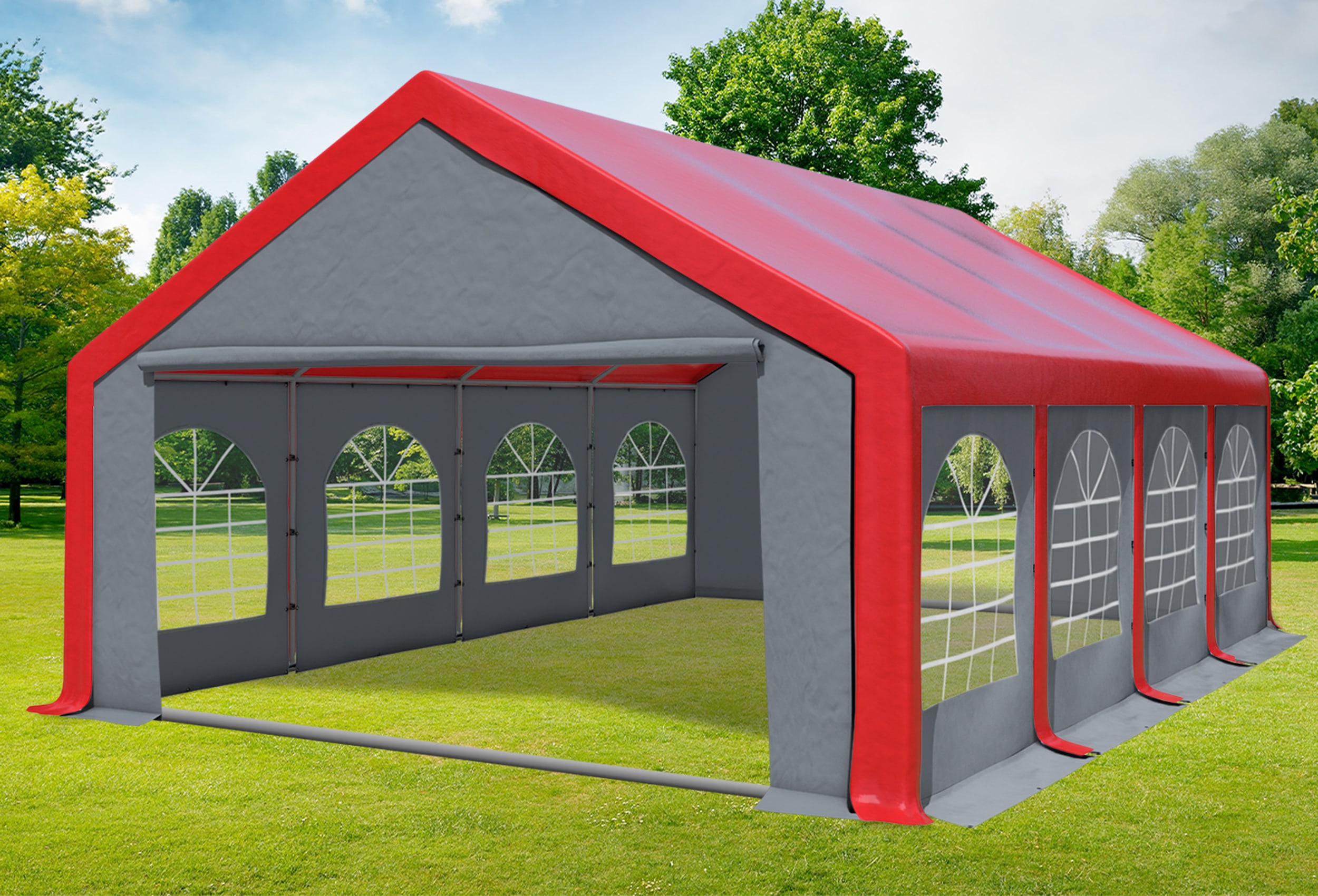 5x8 m Partyzelt, PVC rot grau
