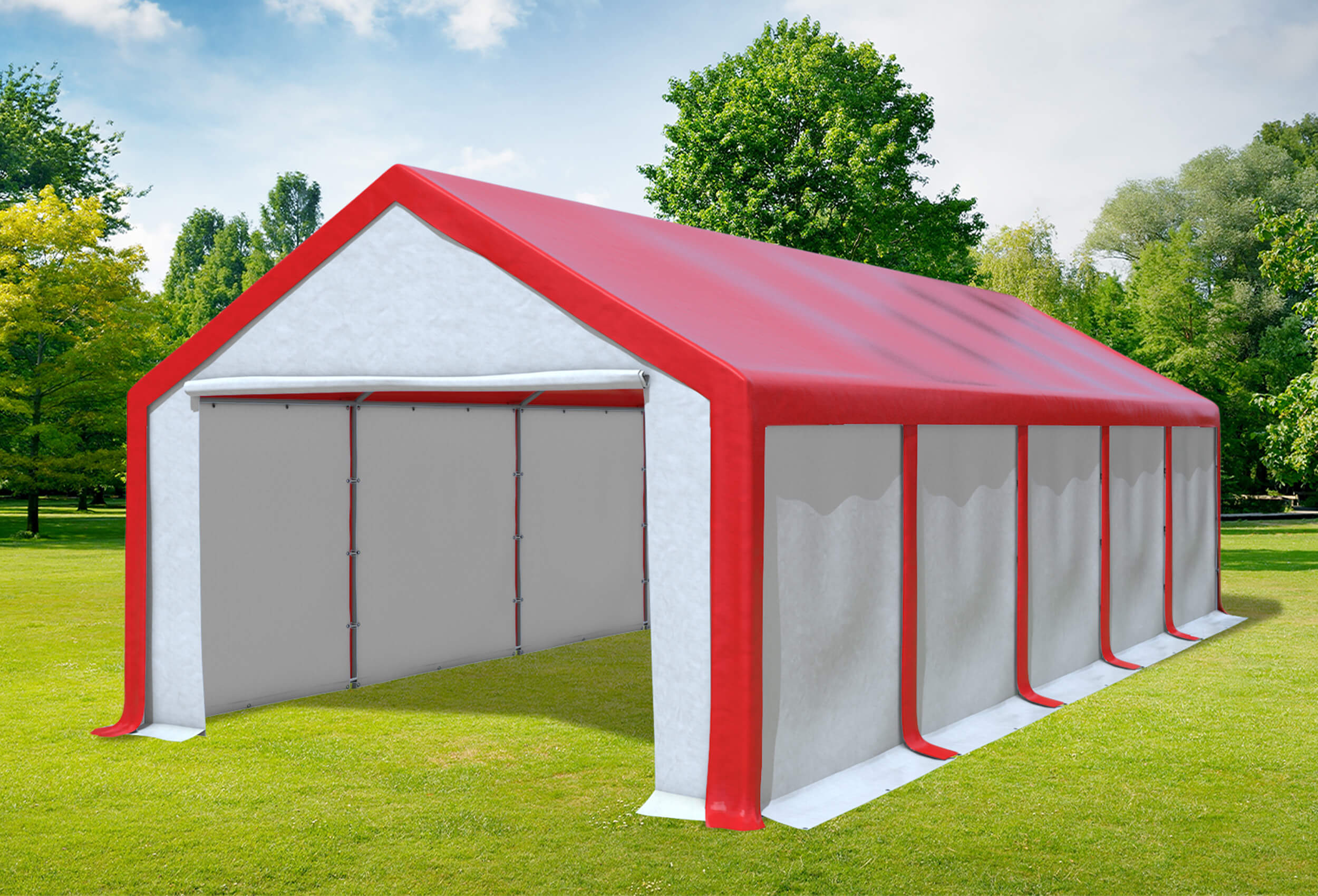 4x10 m Partyzelt, PVC rot weiß