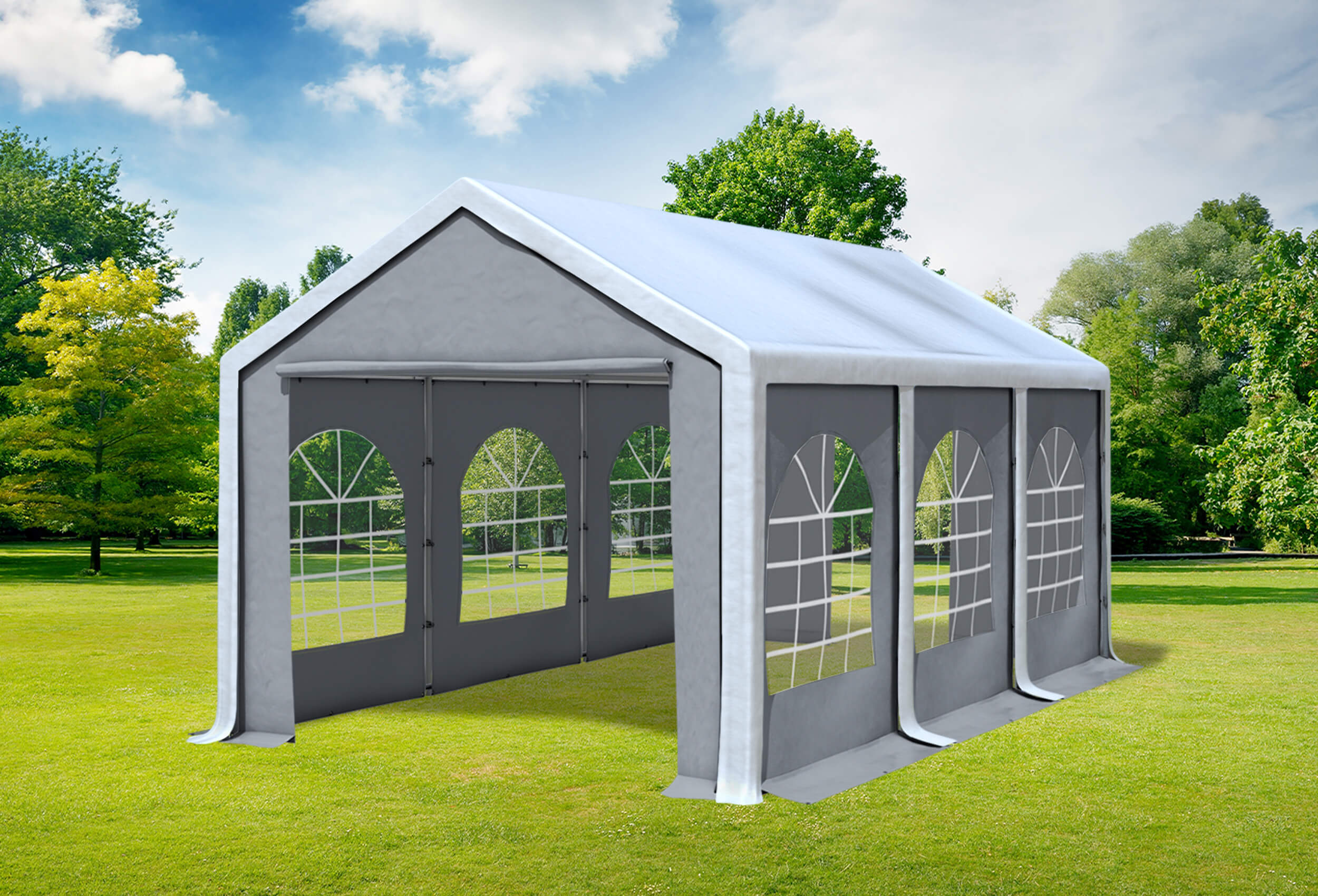 3x6 m Partyzelt, PVC weiß grau