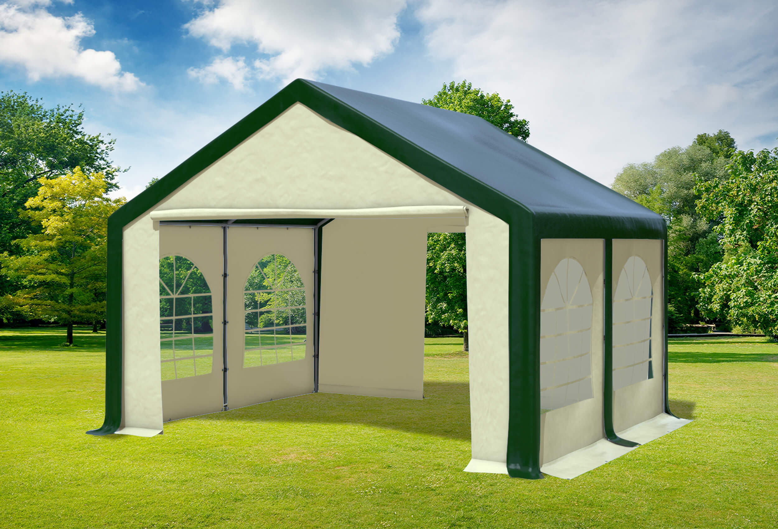 4x4 m Partyzelt, PVC grün Beige