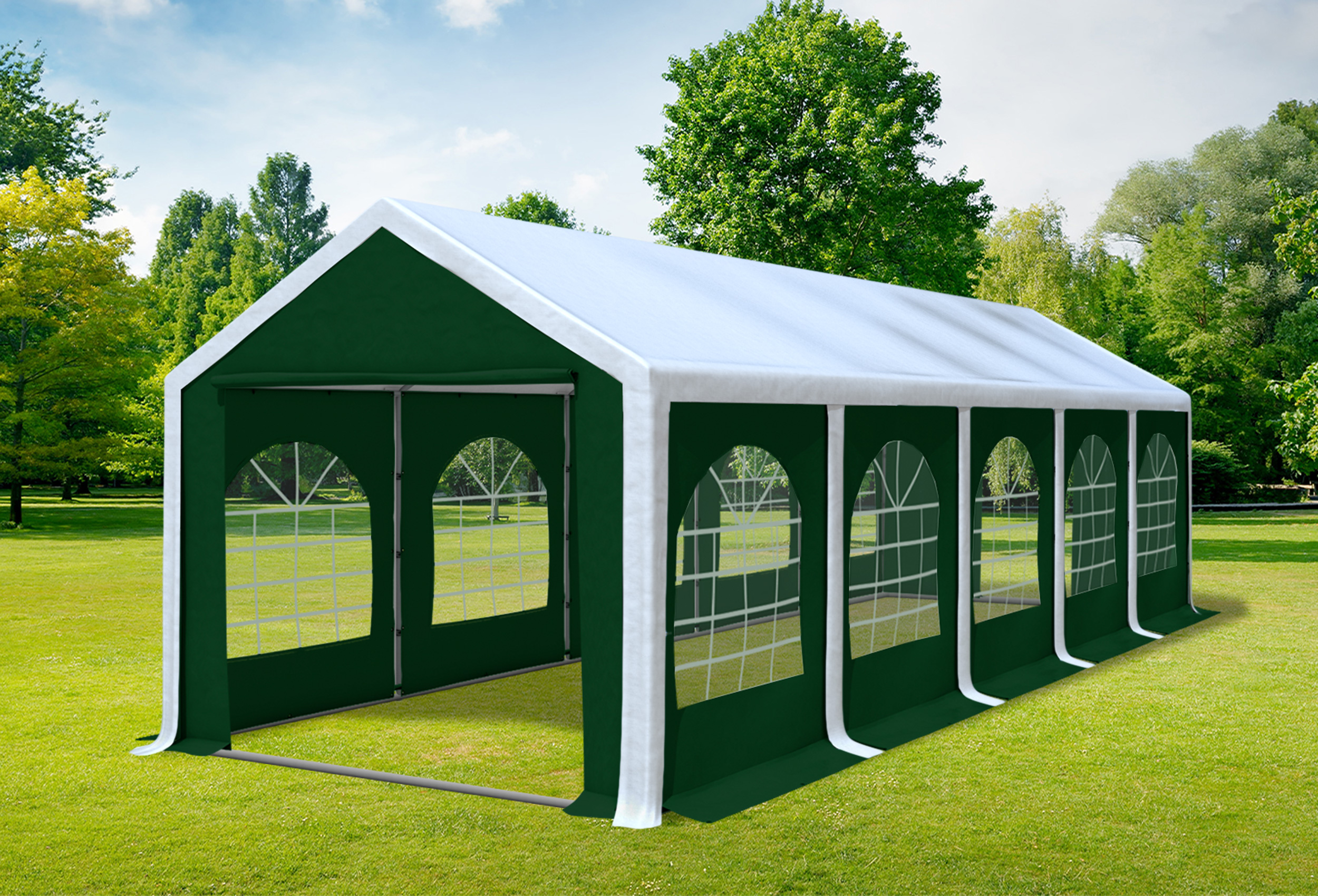 3x10 m Partyzelt, PVC weiß grün